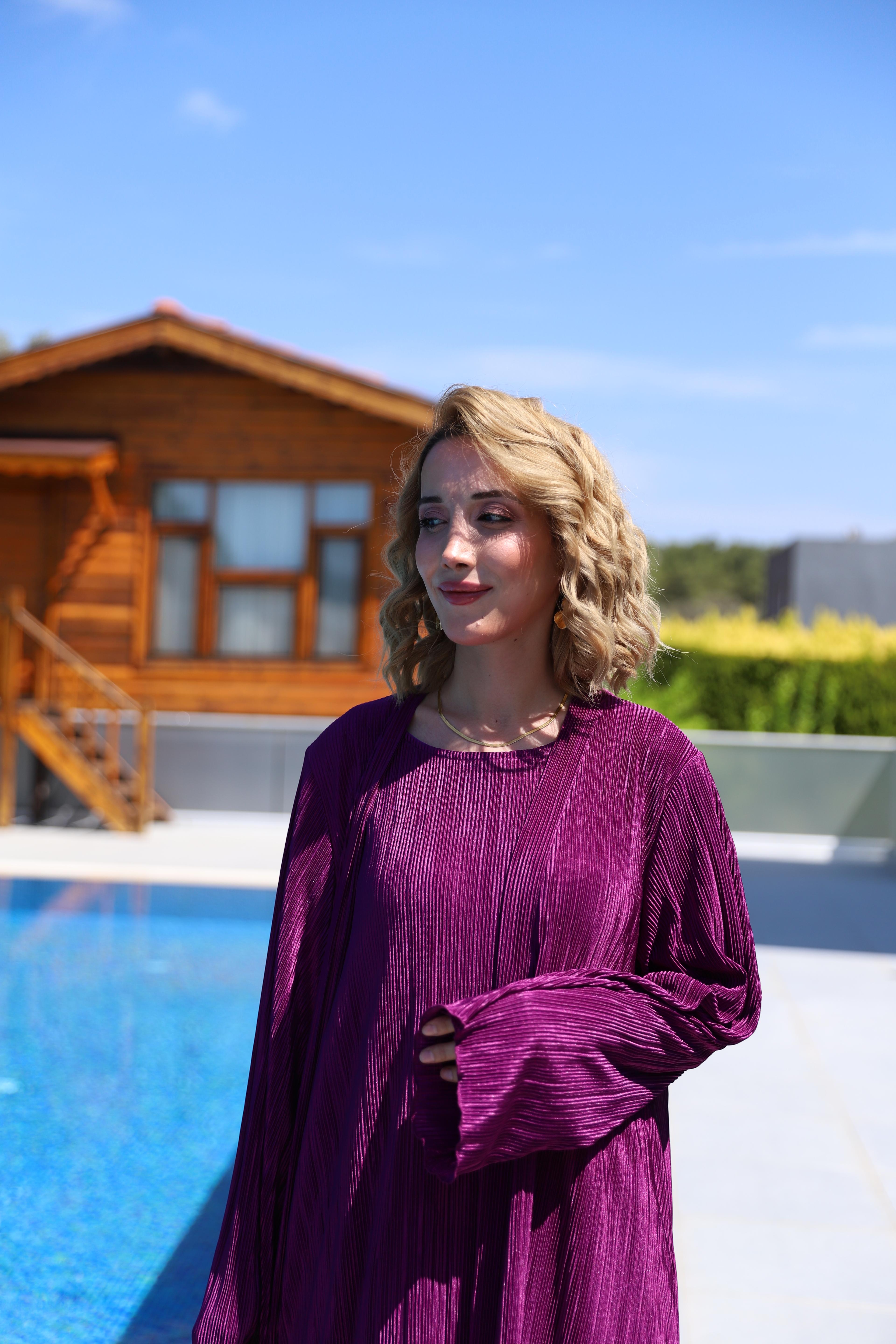 ABAYA PİLİSELİ PLUM TAKIM 0015