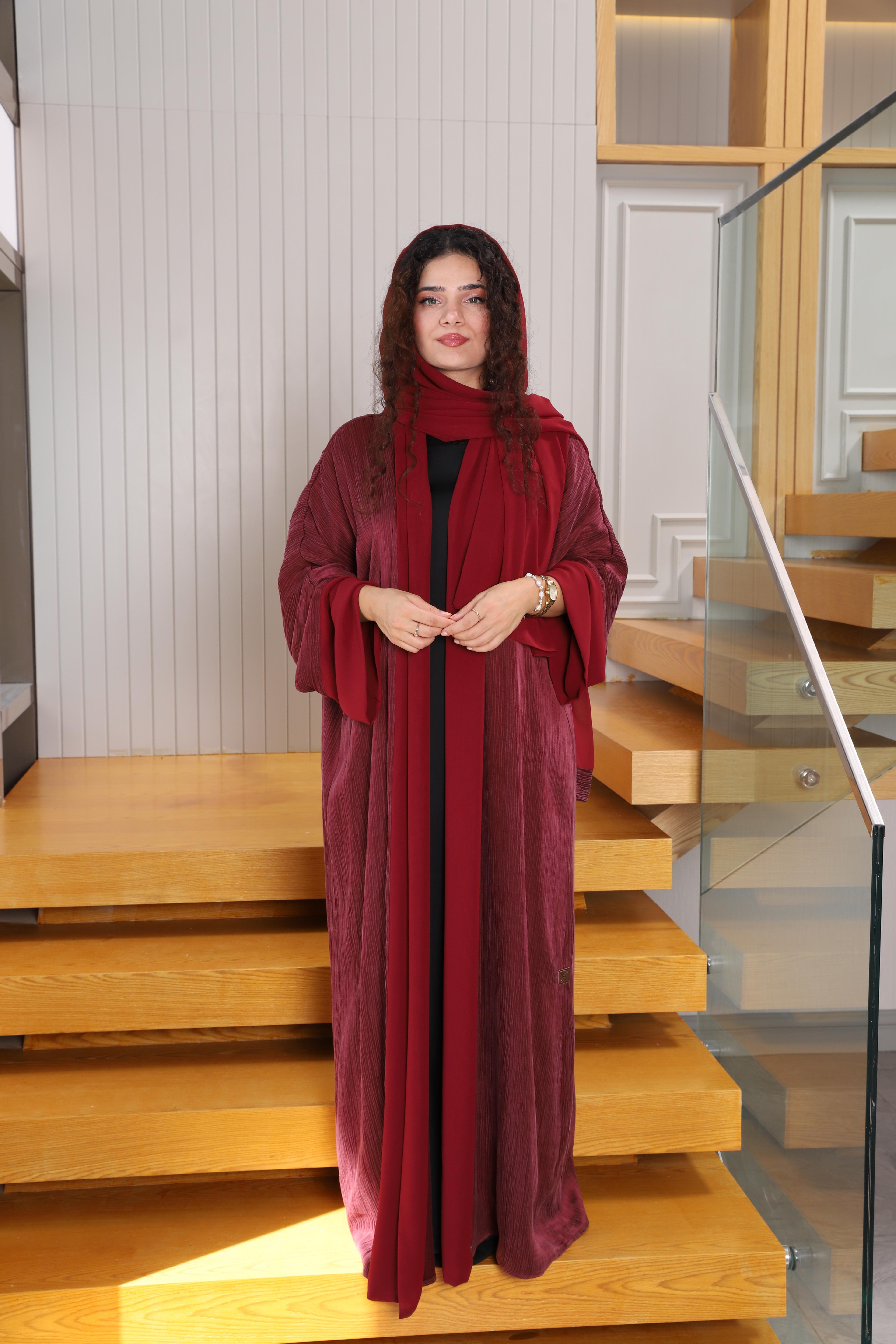 ABAYA CUPRA SİLK BORDO 0001