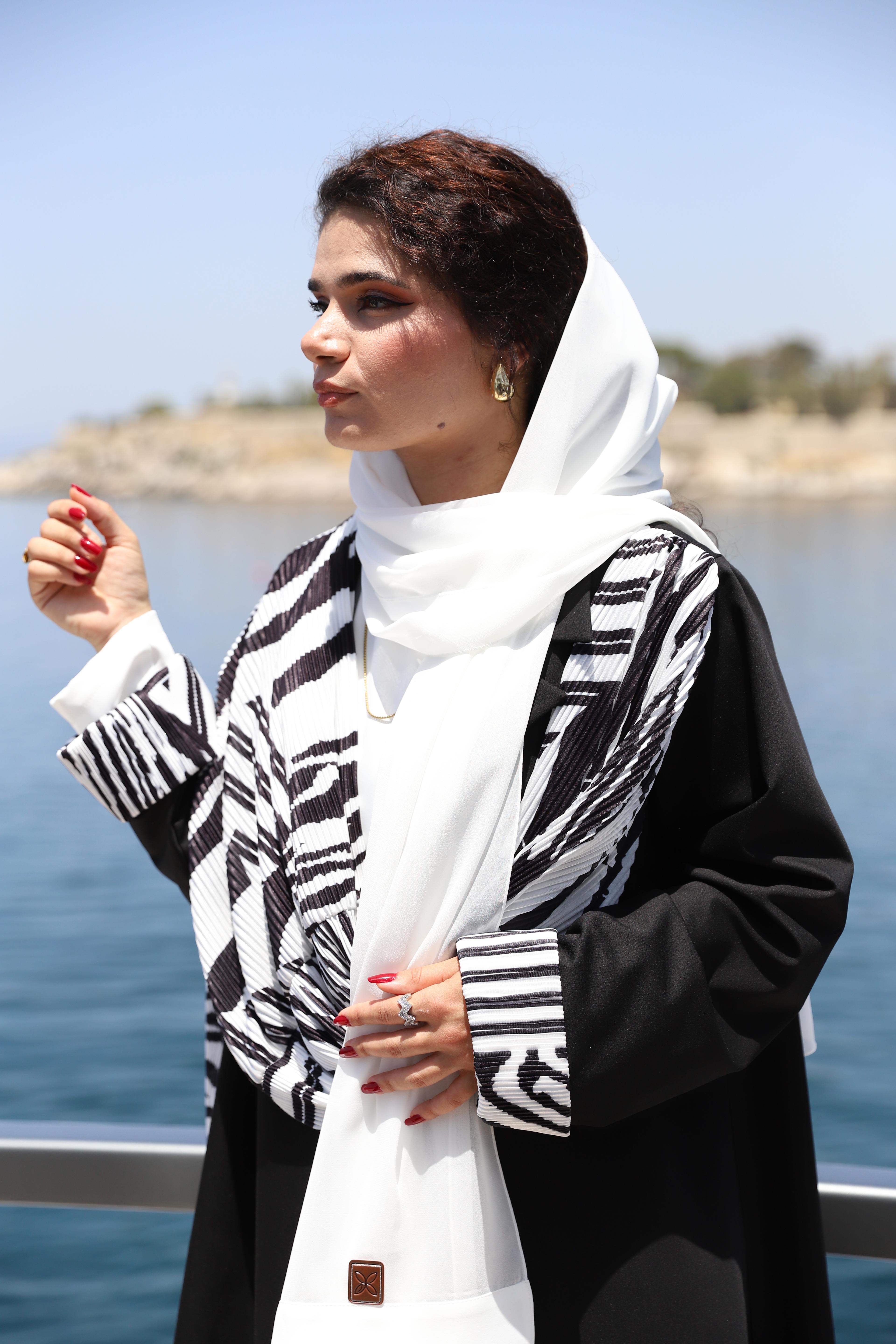 CEKET ABAYA ŞAL DETAYLI BLACK & WHITE 0005