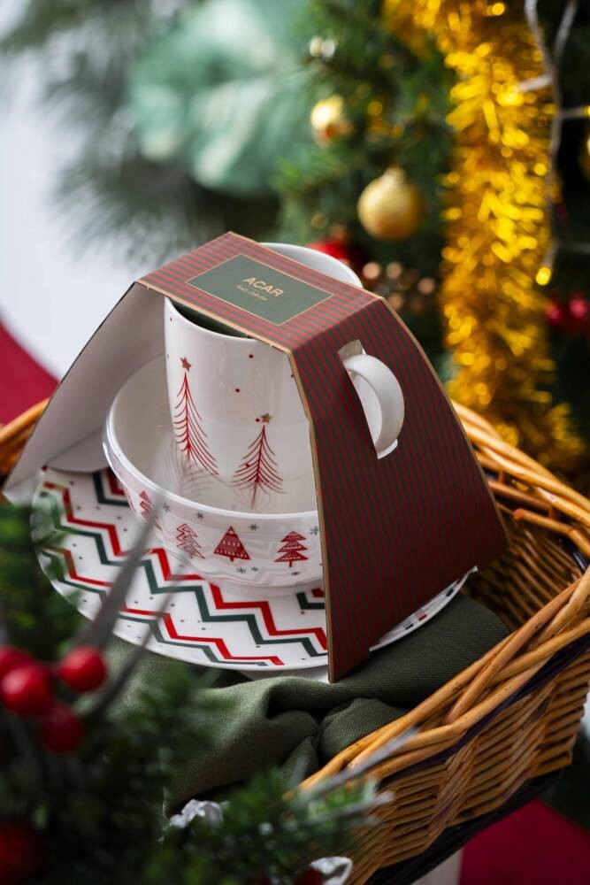 Yeni Yıl Temalı Santa 3 Parça Kase-Kupa Seti