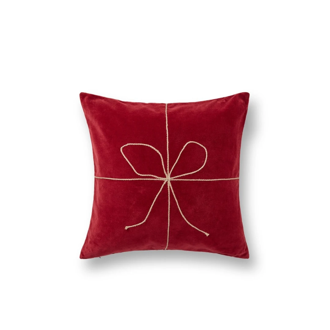 El Örgüsü Fiyonk Detaylı Kırlent Kılıfı - Kırmızı