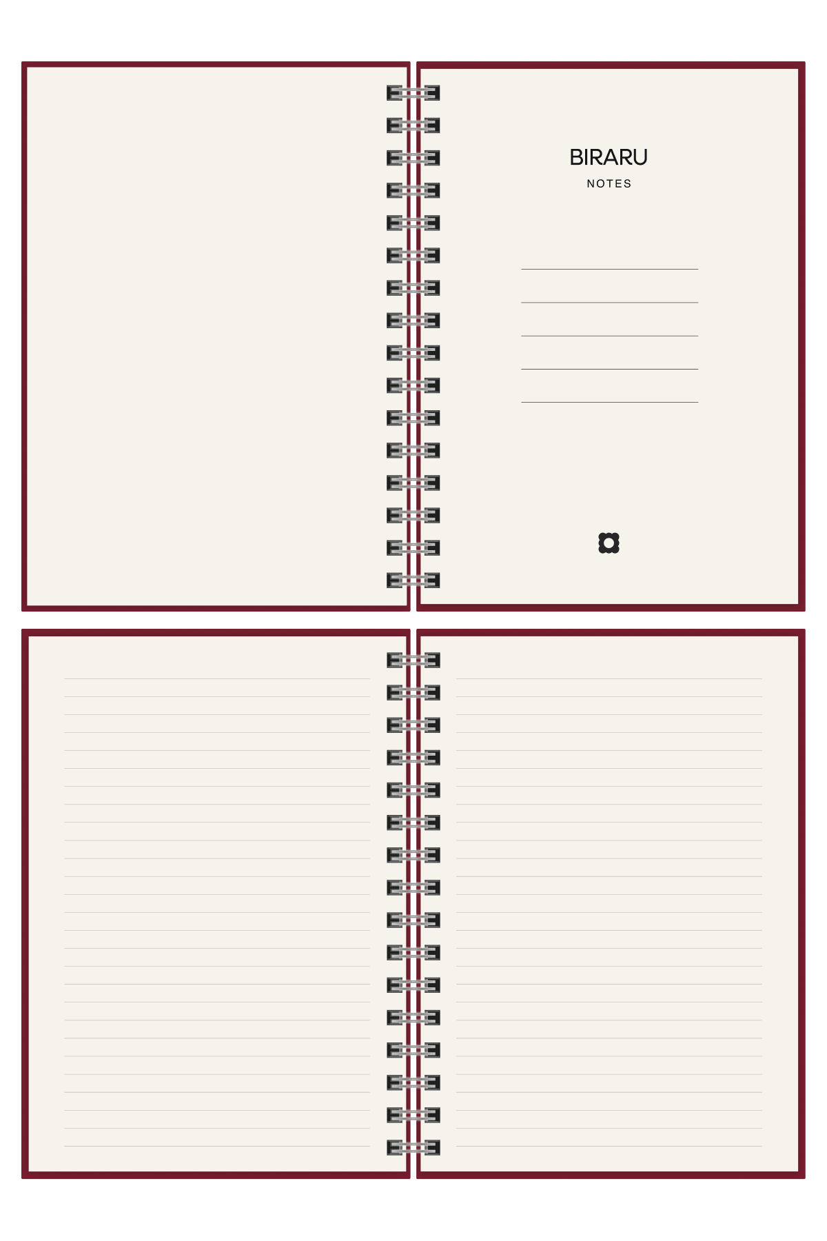 Biraru Bordo Çizgili & Noktalı Defter