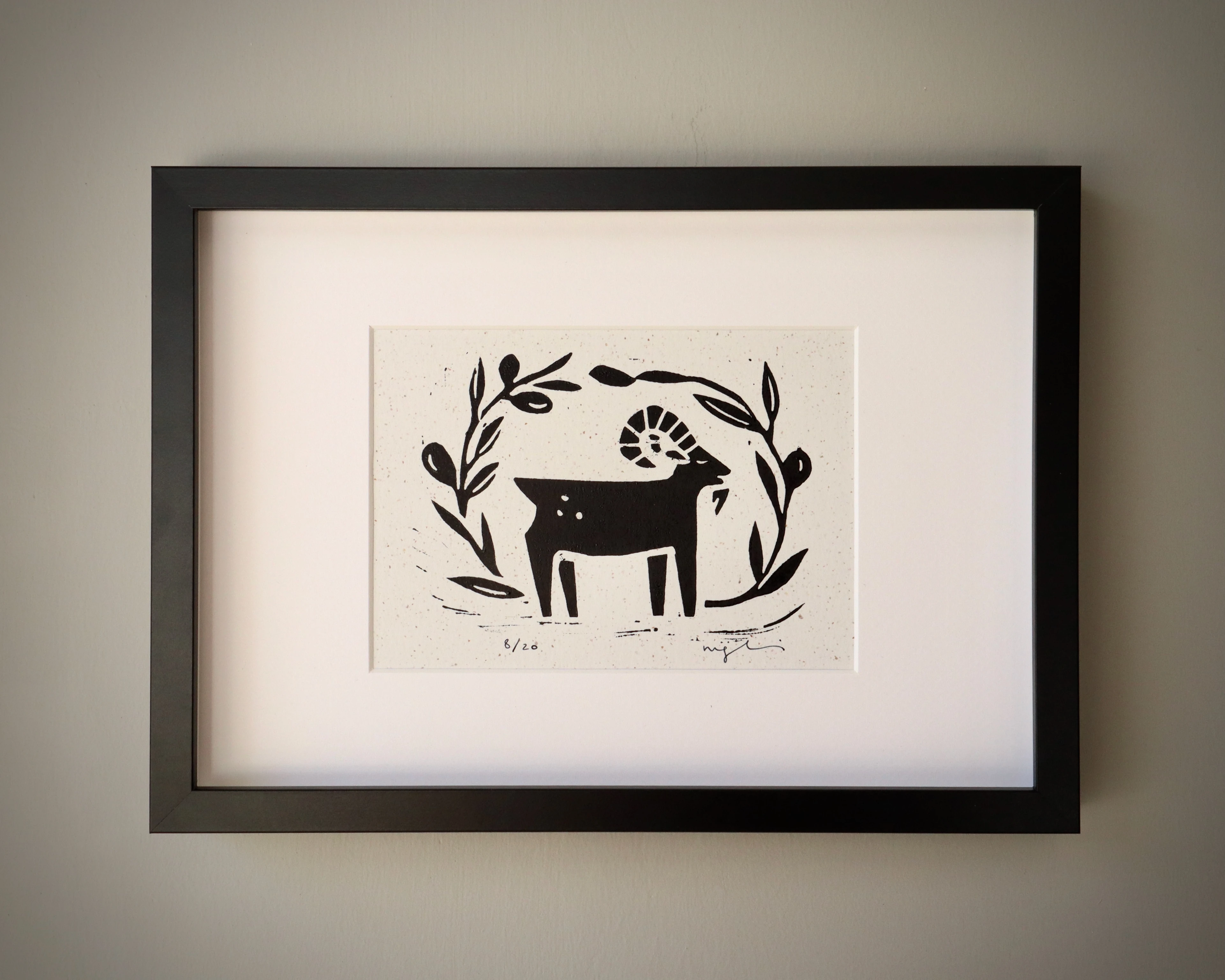 kapitalde keçi // siyah çerçeveli orijinal linol baskı