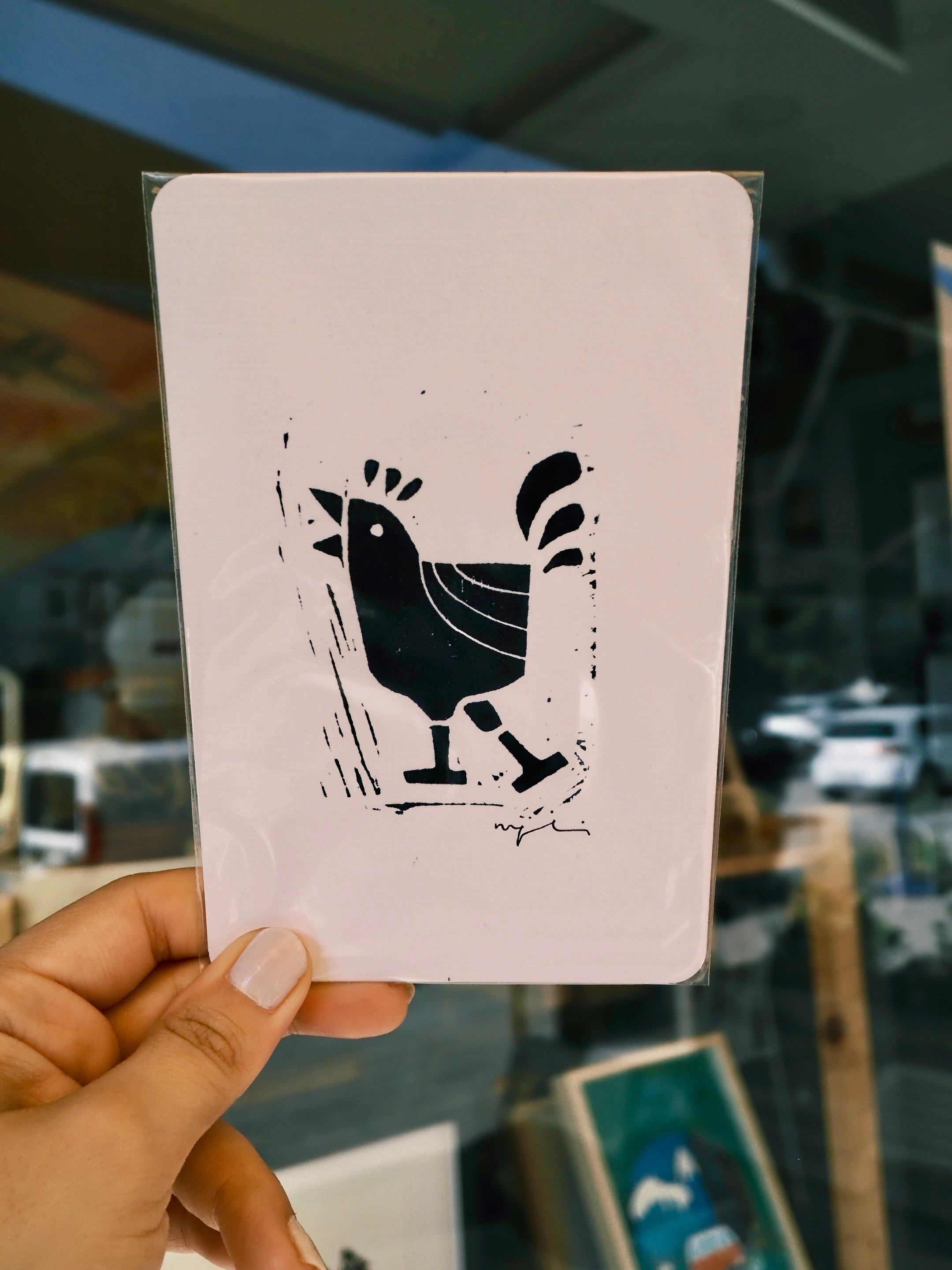 Horoz // Linol Baskı Kartpostal