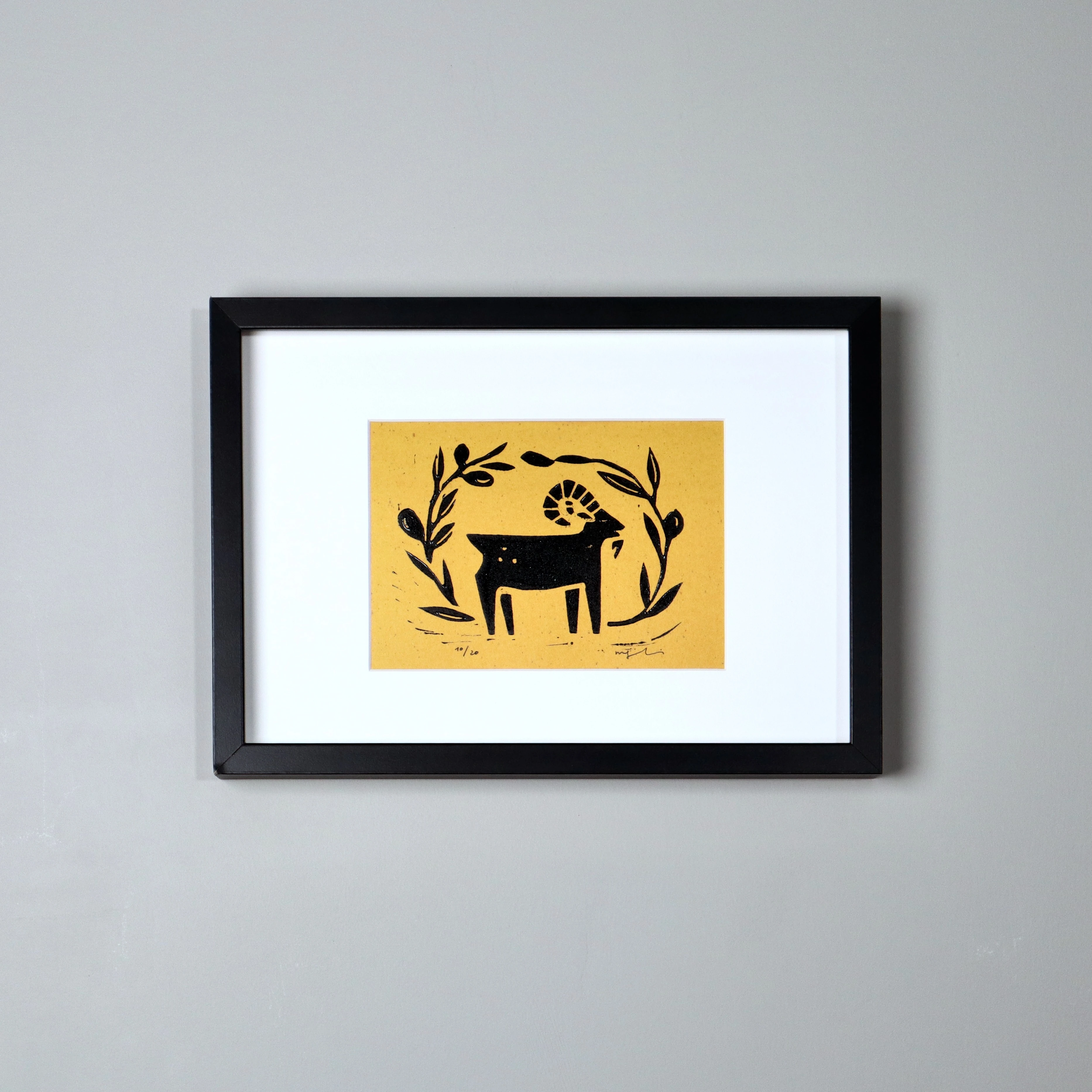 kapitalde keçi // çerçeveli orijinal linol baskı