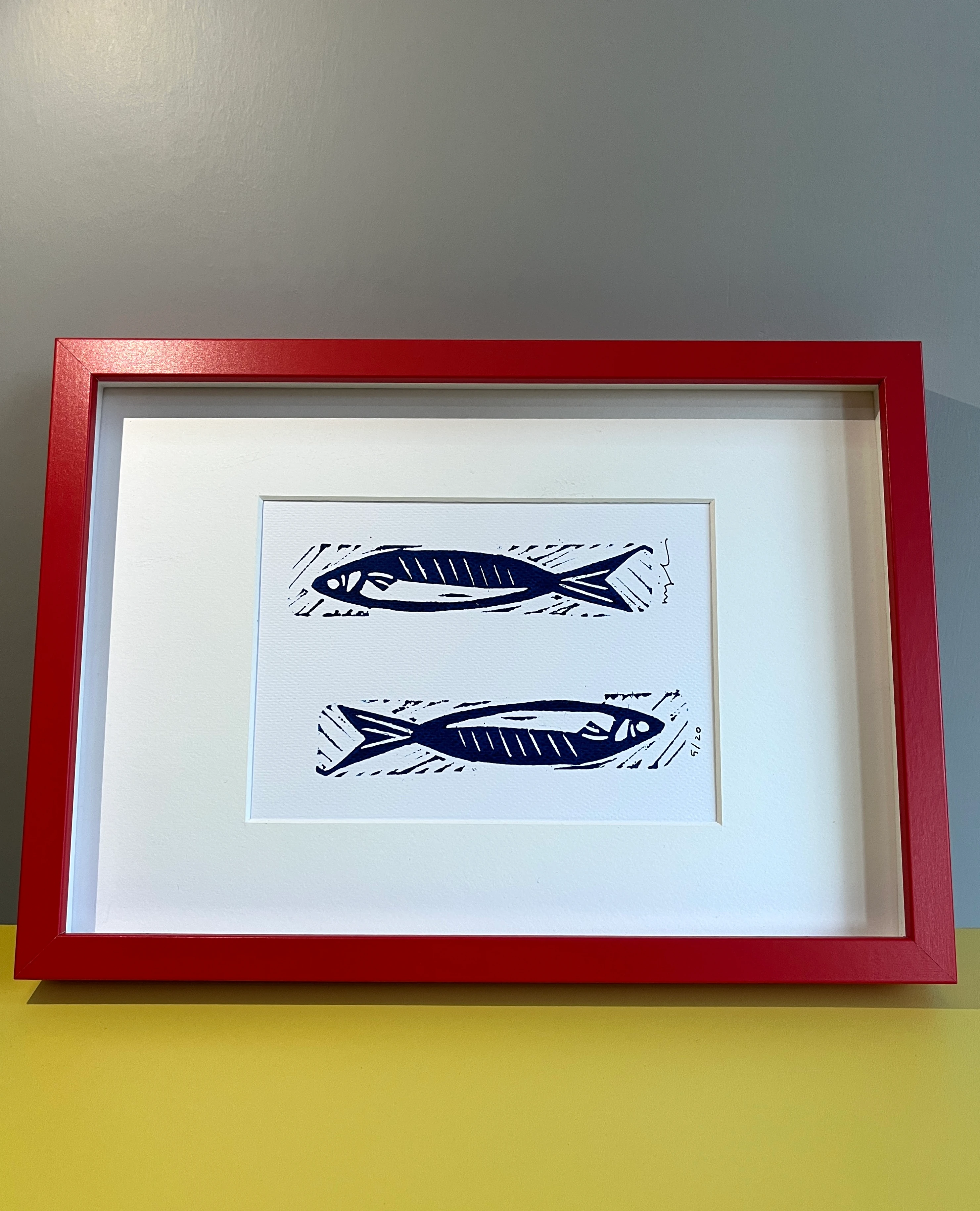 uşaklar // çerçeveli orijinal [mavi] linol baskı