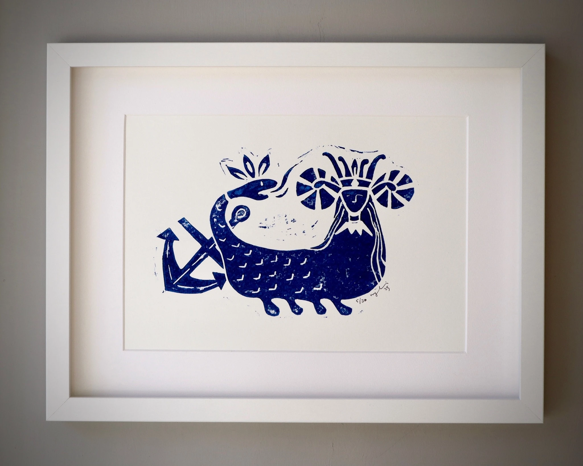 Şahmeran // Beyaz Çerçeveli Linol Baskı