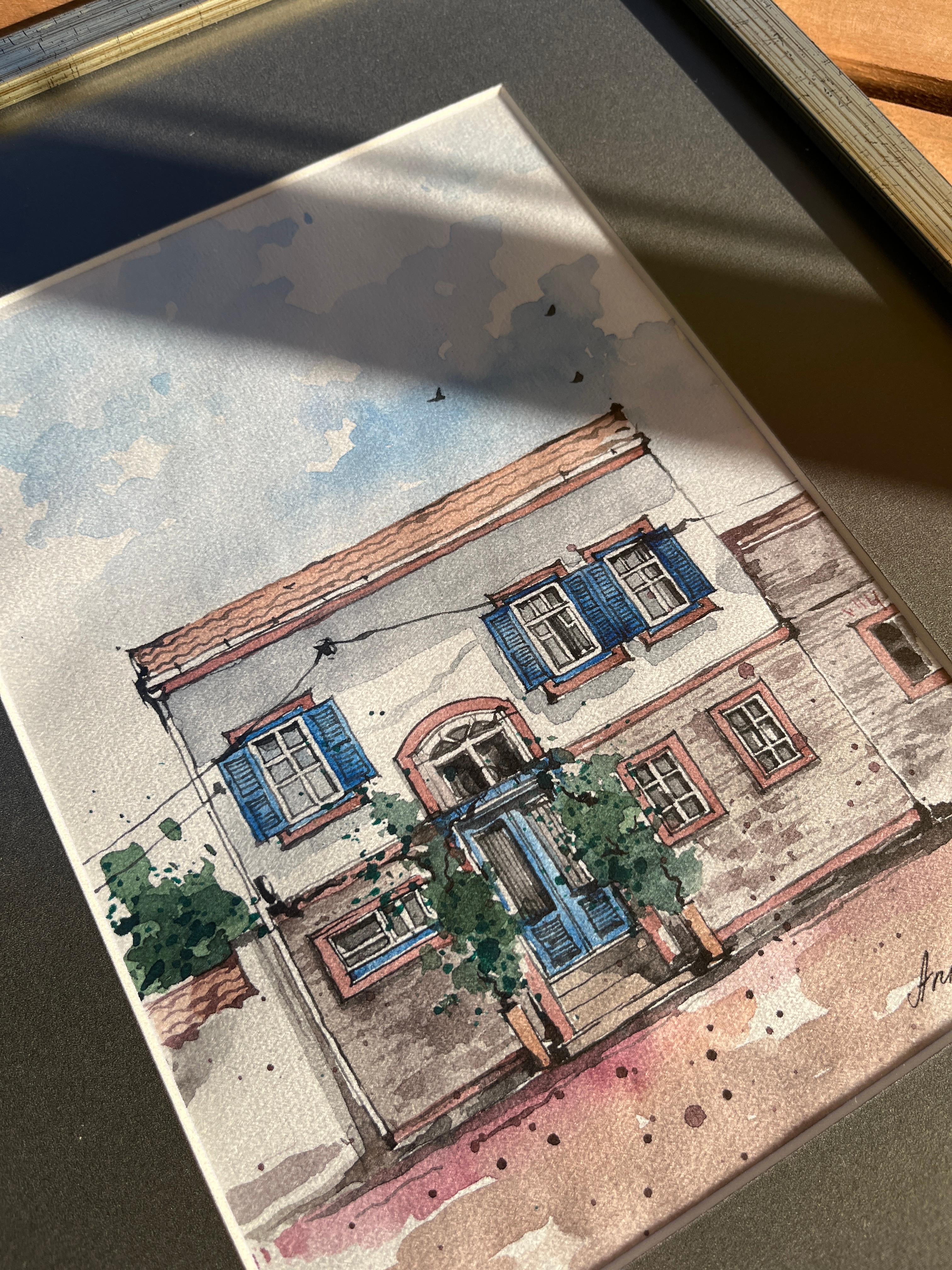 ayvalık // çerçeveli orijinal suluboya
