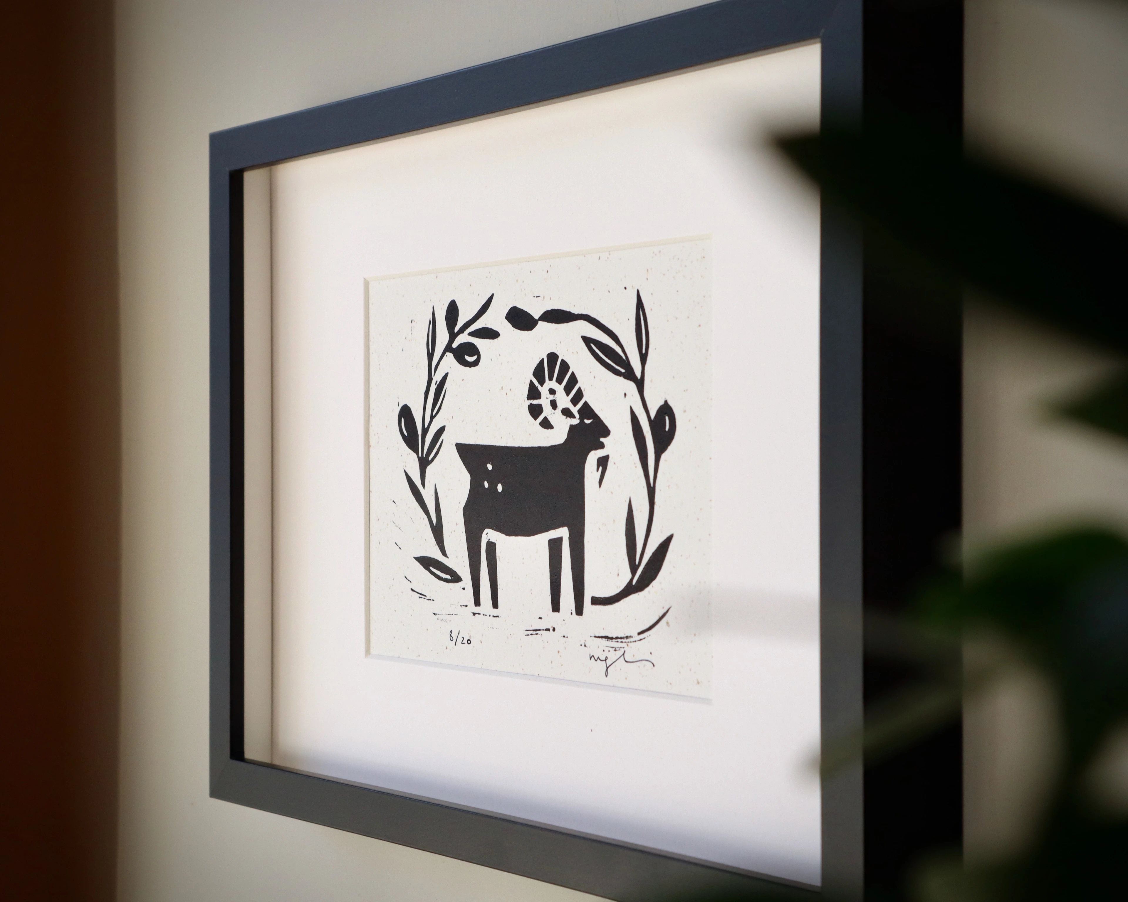 kapitalde keçi // siyah çerçeveli orijinal linol baskı