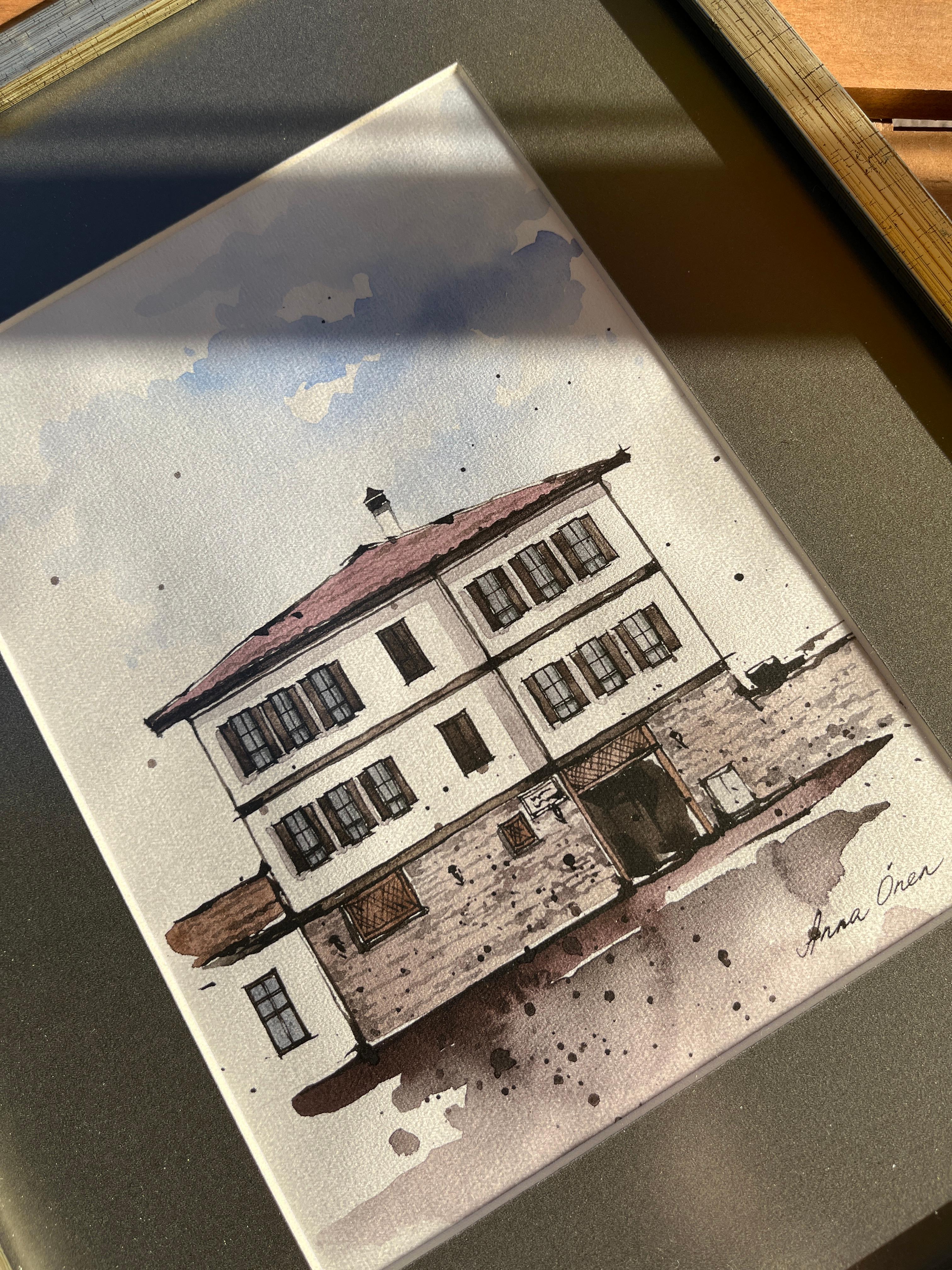 safranbolu // çerçeveli orijinal suluboya