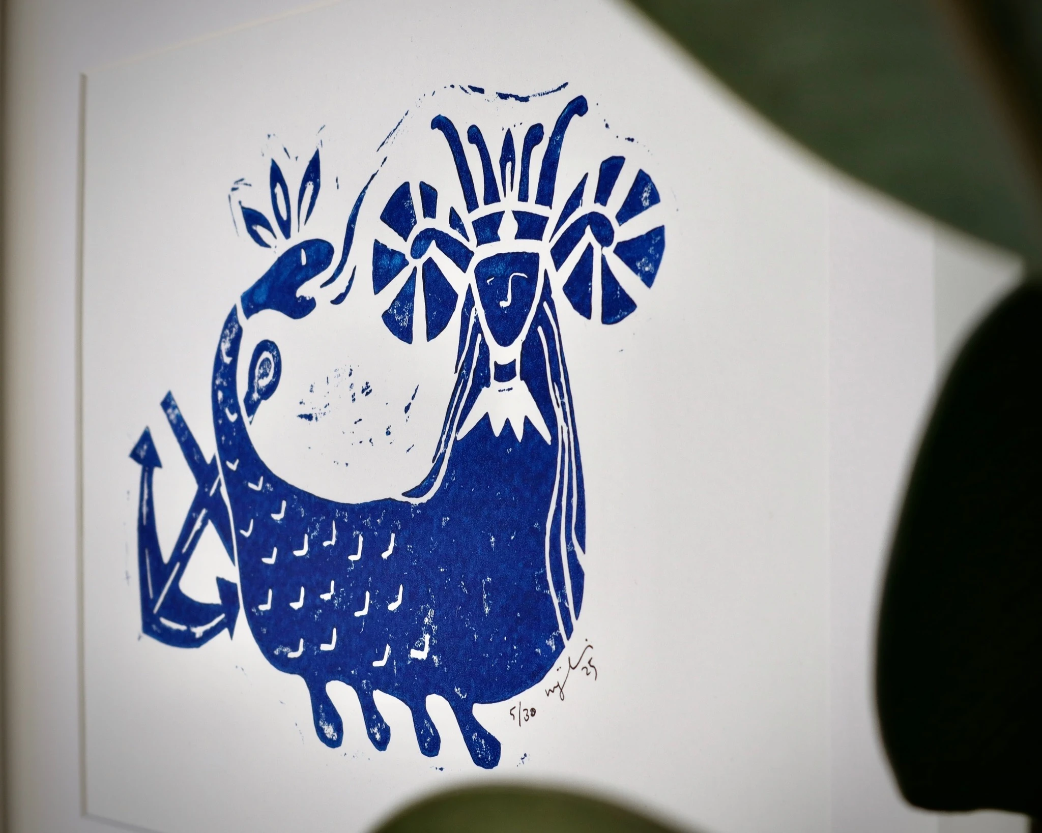 Şahmeran // Beyaz Çerçeveli Linol Baskı