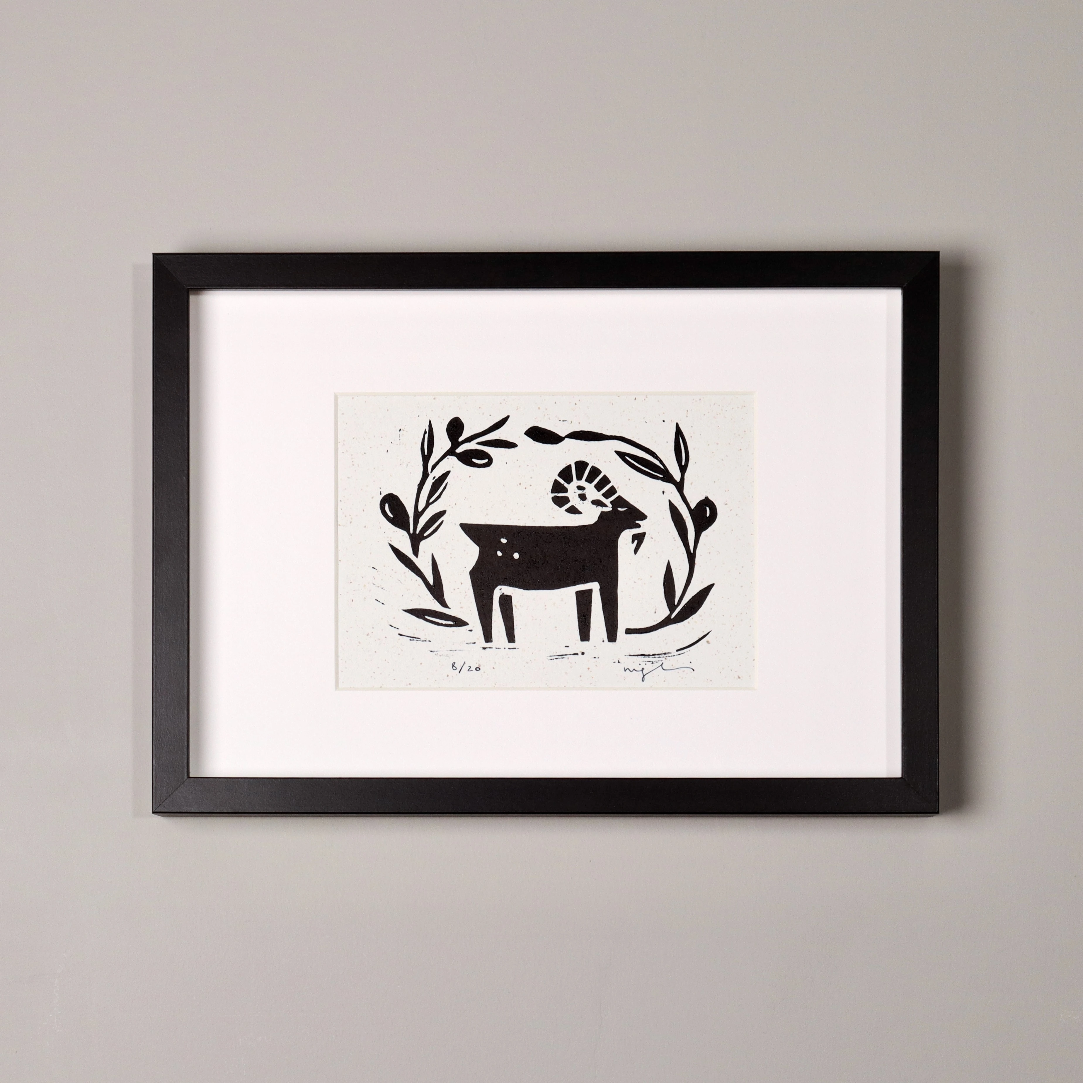 kapitalde keçi // siyah çerçeveli orijinal linol baskı