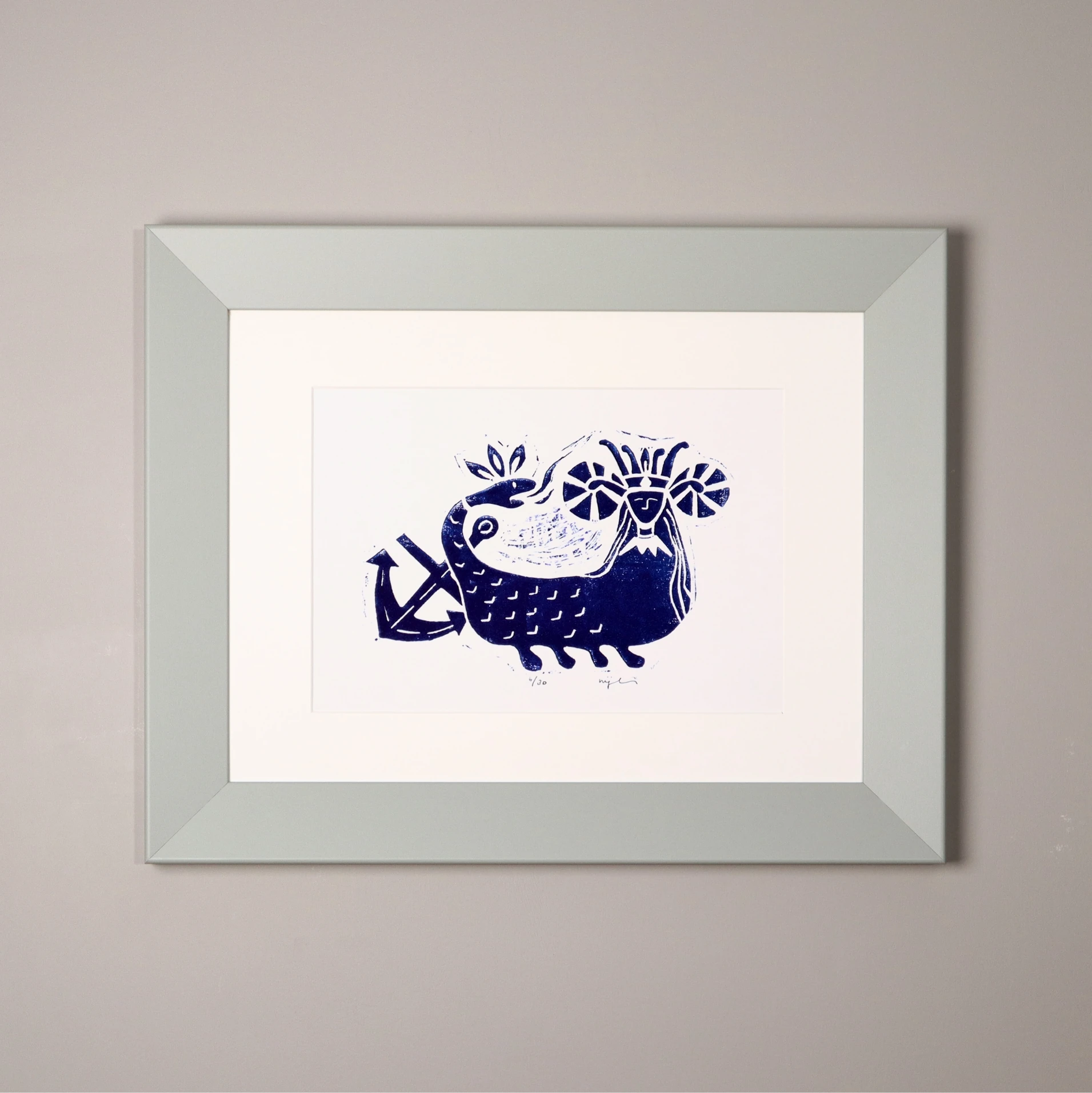 Şahmeran // Çerçeveli Linol Baskı