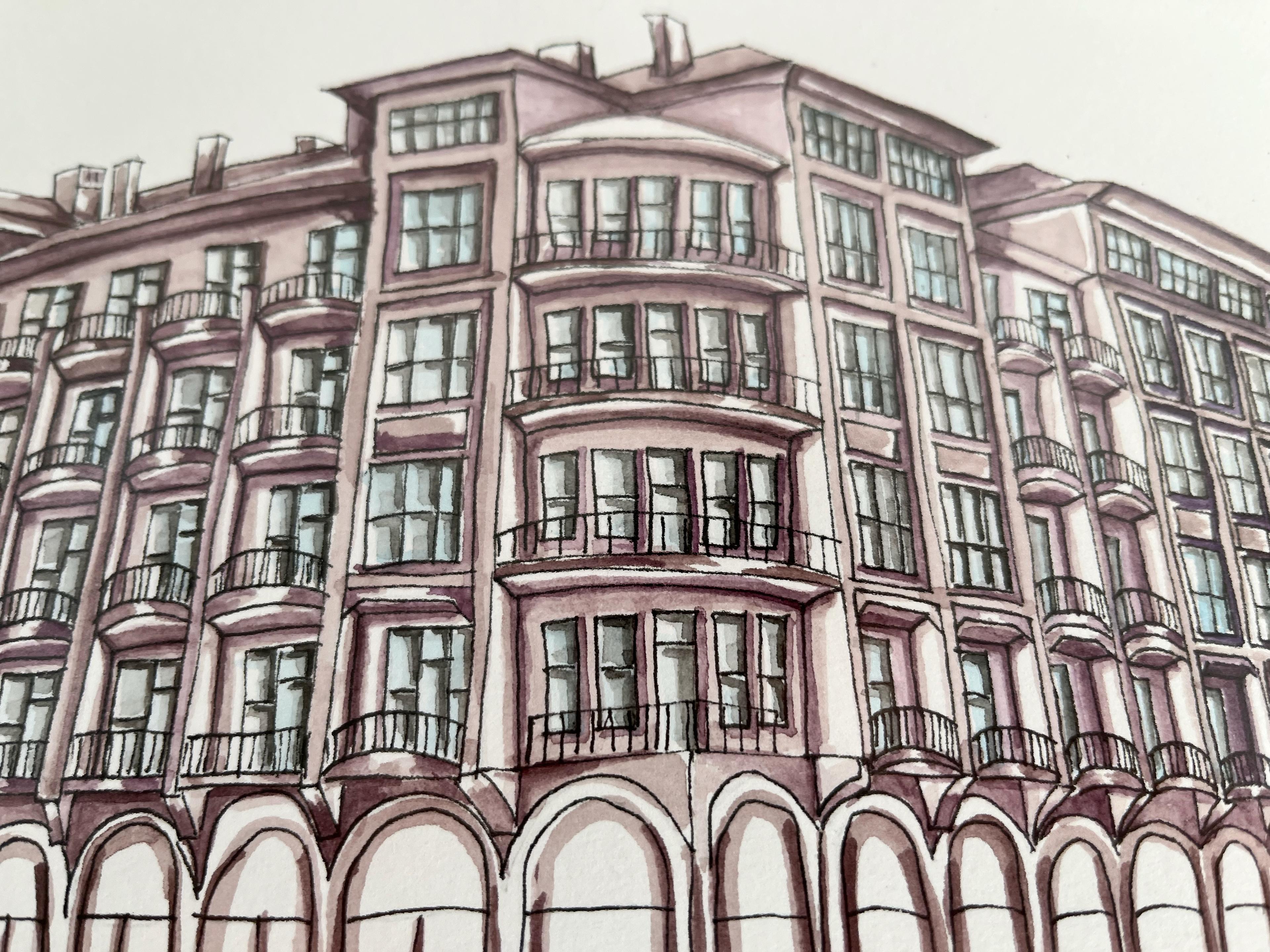 ankara, evkaf apartmanı [küçük tiyatro] // suluboya