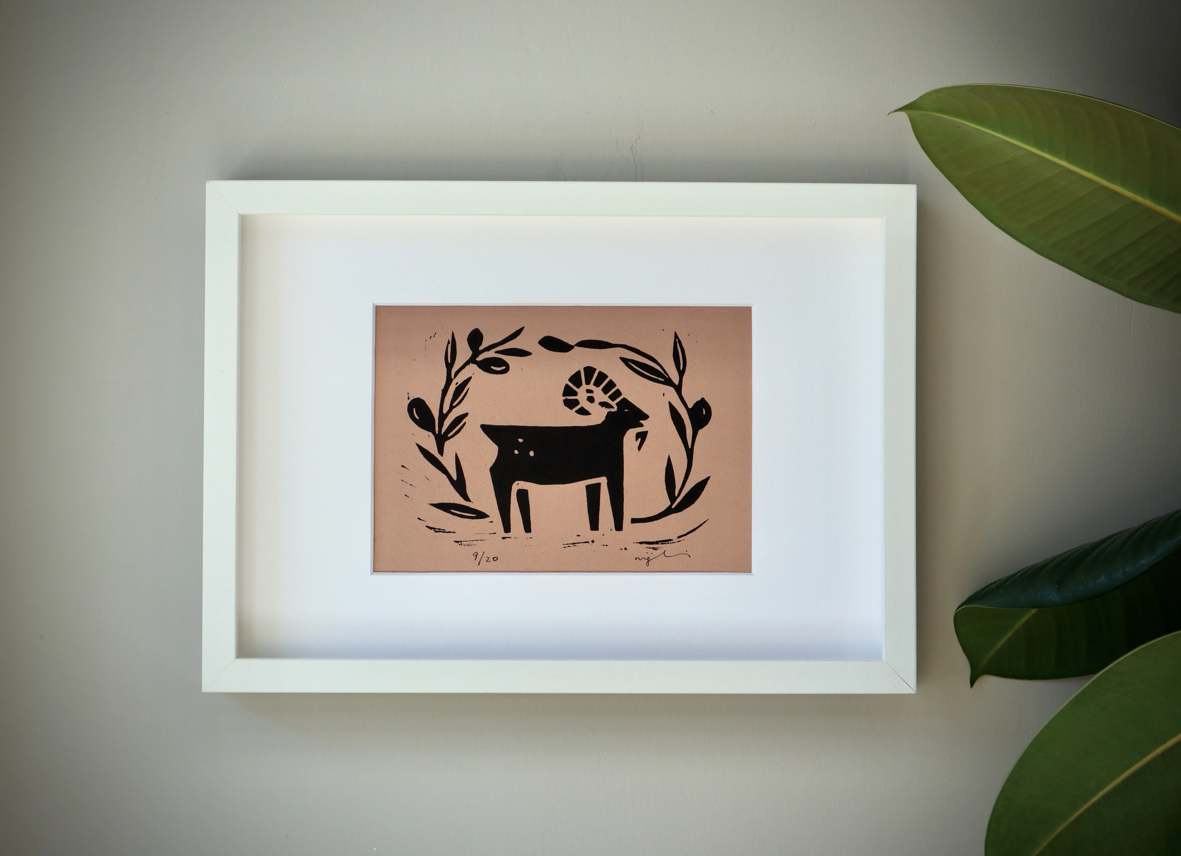 kapitalde keçi // çerçeveli orijinal linol baskı