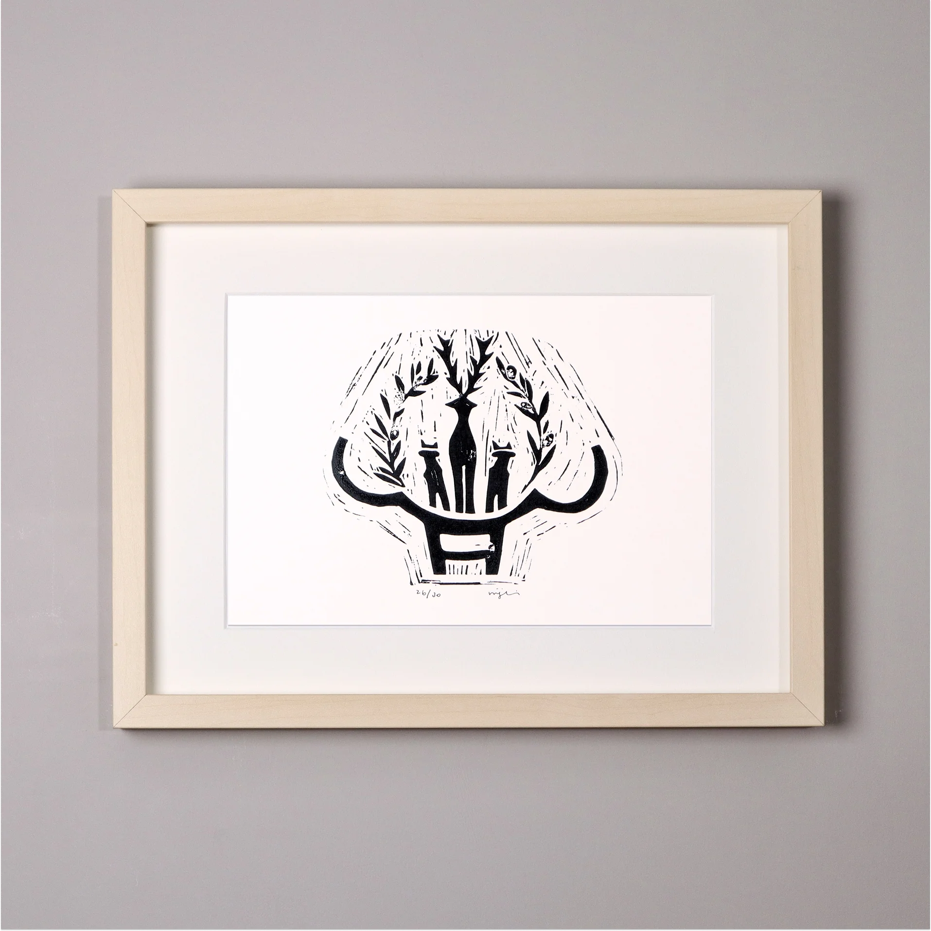 Zeytinde Güneş Kursu // Çerçeveli Linol Baskı