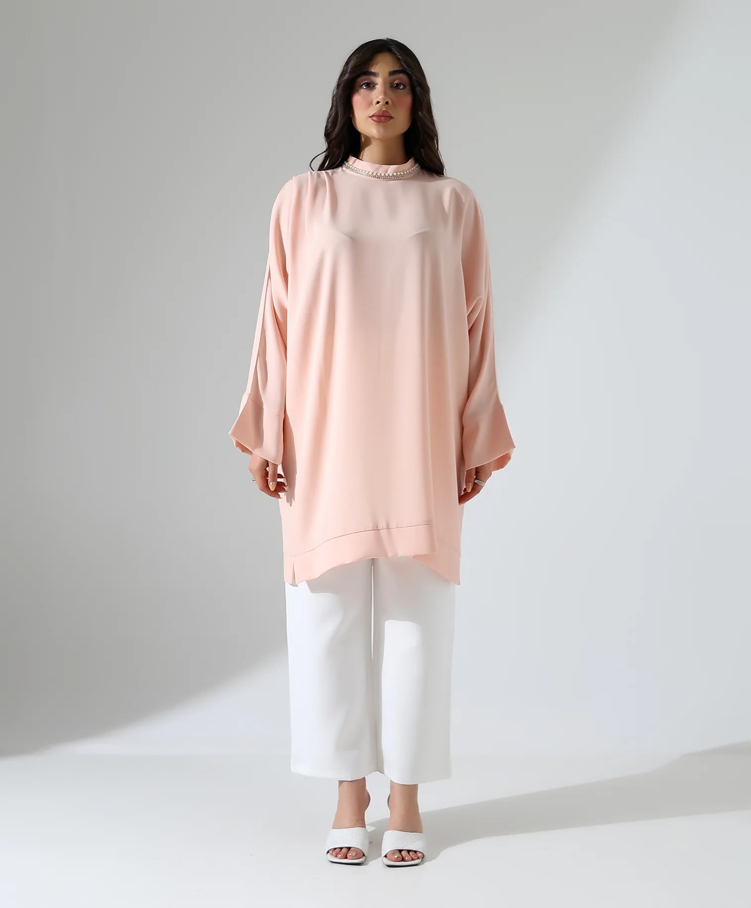 Taşlı Uzun Tunik - Somon