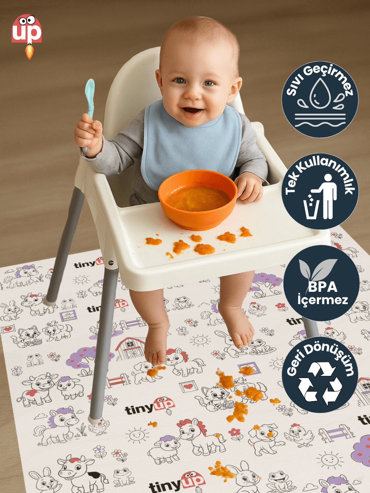 Tek Kullanımlık Mama Sandalyesi Altı & Aktivite Örtüsü – 100x120 cm - Sıçrama Koruyucu Matı