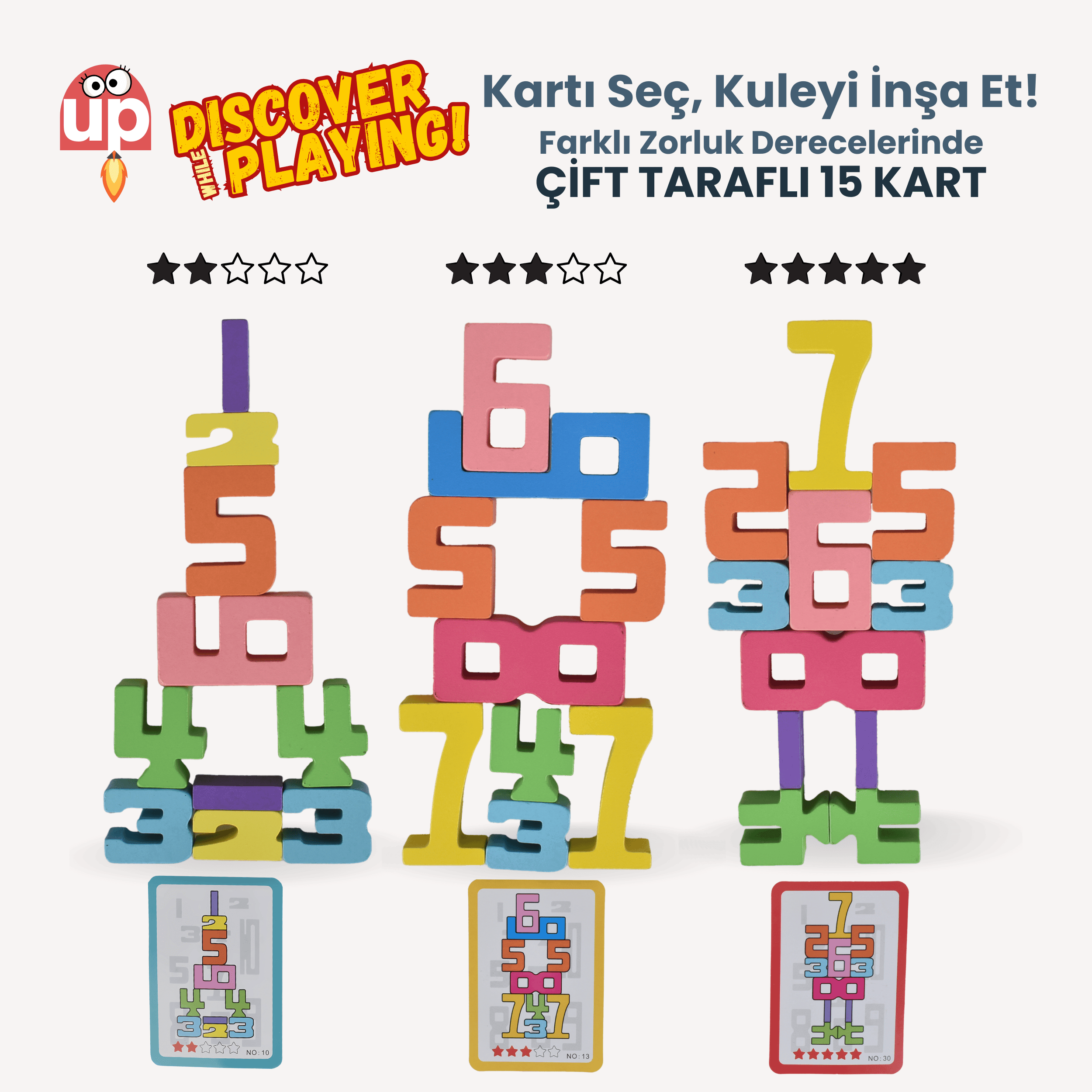TinyUp Montessori Ahşap Sayı Blokları – Okul Öncesi Eğitici Matematik Oyuncağı, STEM, Motor ve Zeka Gelişim