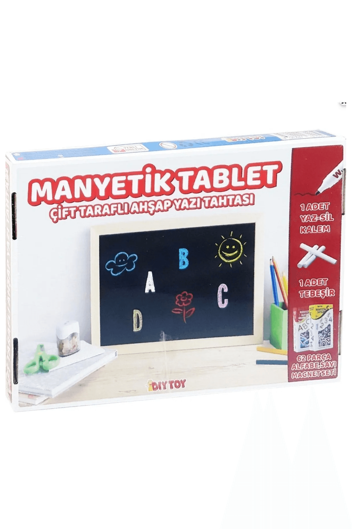 Çift Taraflı Yazı Tahtası, Manyetik Tablet, Kara Tahta ve Beyaz Tahta, 62 Manyetik Parça, Tebeşir ve Markör Hediyeli
