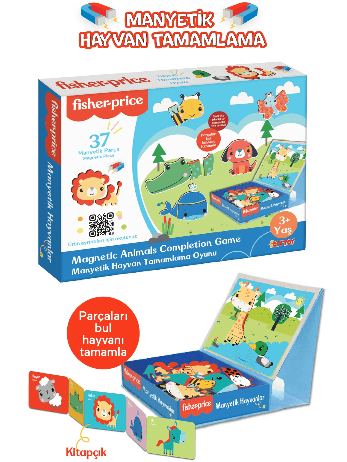 Fisher Price Mıknatıslı Magnet Hayvanlar Tamamlama Oyunu 37 Parça ve Manyetik Kutu  3+ Yaş