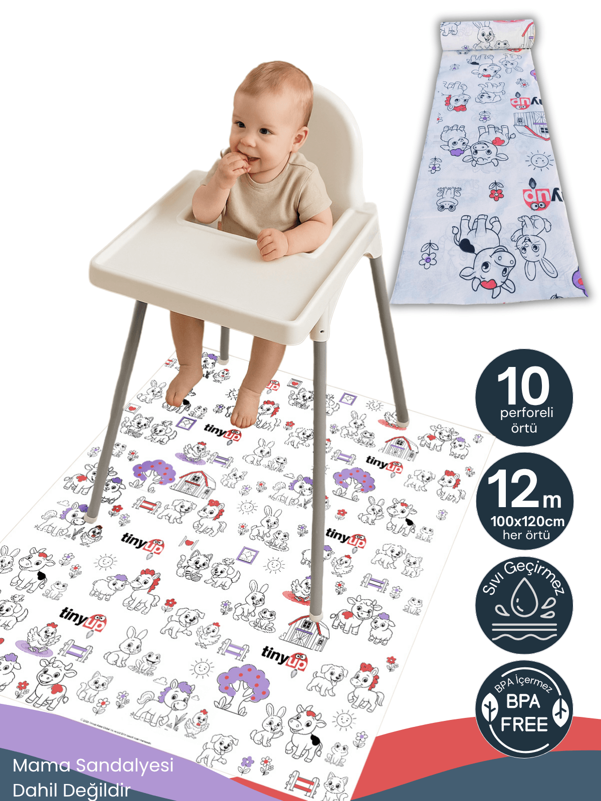 Tek Kullanımlık Mama Sandalyesi Altı & Aktivite Örtüsü – 100x120 cm - Sıçrama Koruyucu Matı