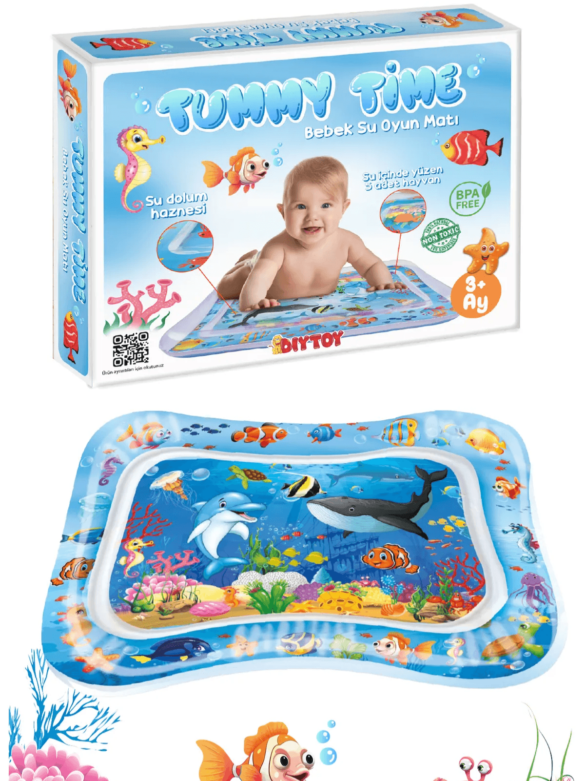 Bebek Su Oyun Matı - Tummy Time Karın Üstü Aktivite Zamanı Eğlencesi Şişirilebilen