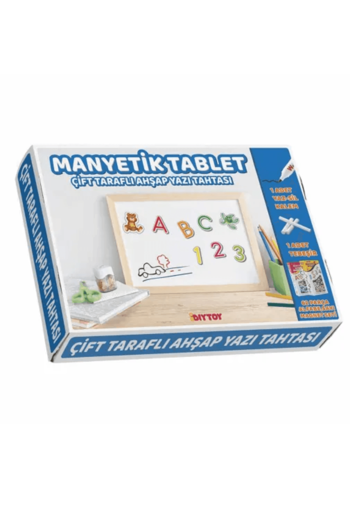Çift Taraflı Yazı Tahtası, Manyetik Tablet, Kara Tahta ve Beyaz Tahta, 62 Manyetik Parça, Tebeşir ve Markör Hediyeli