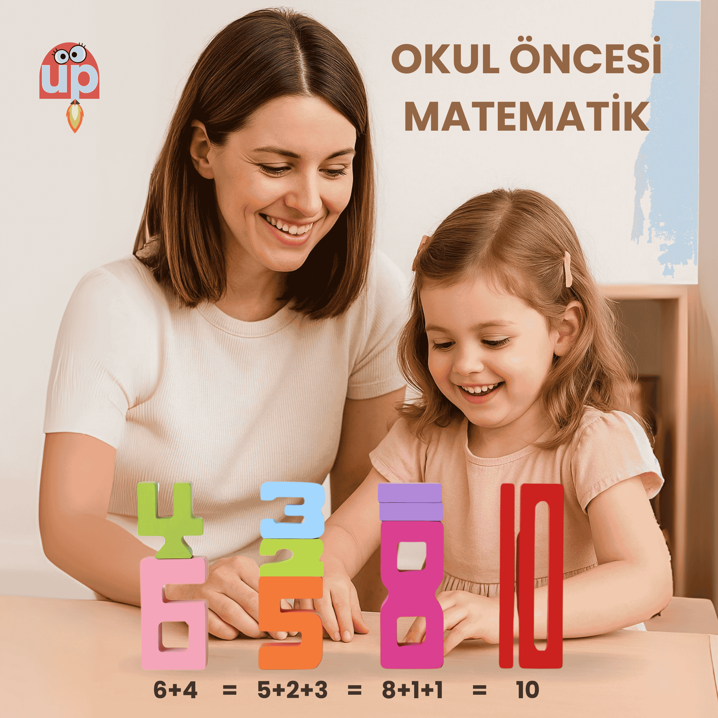 TinyUp Montessori Ahşap Sayı Blokları – Okul Öncesi Eğitici Matematik Oyuncağı, STEM, Motor ve Zeka Gelişim