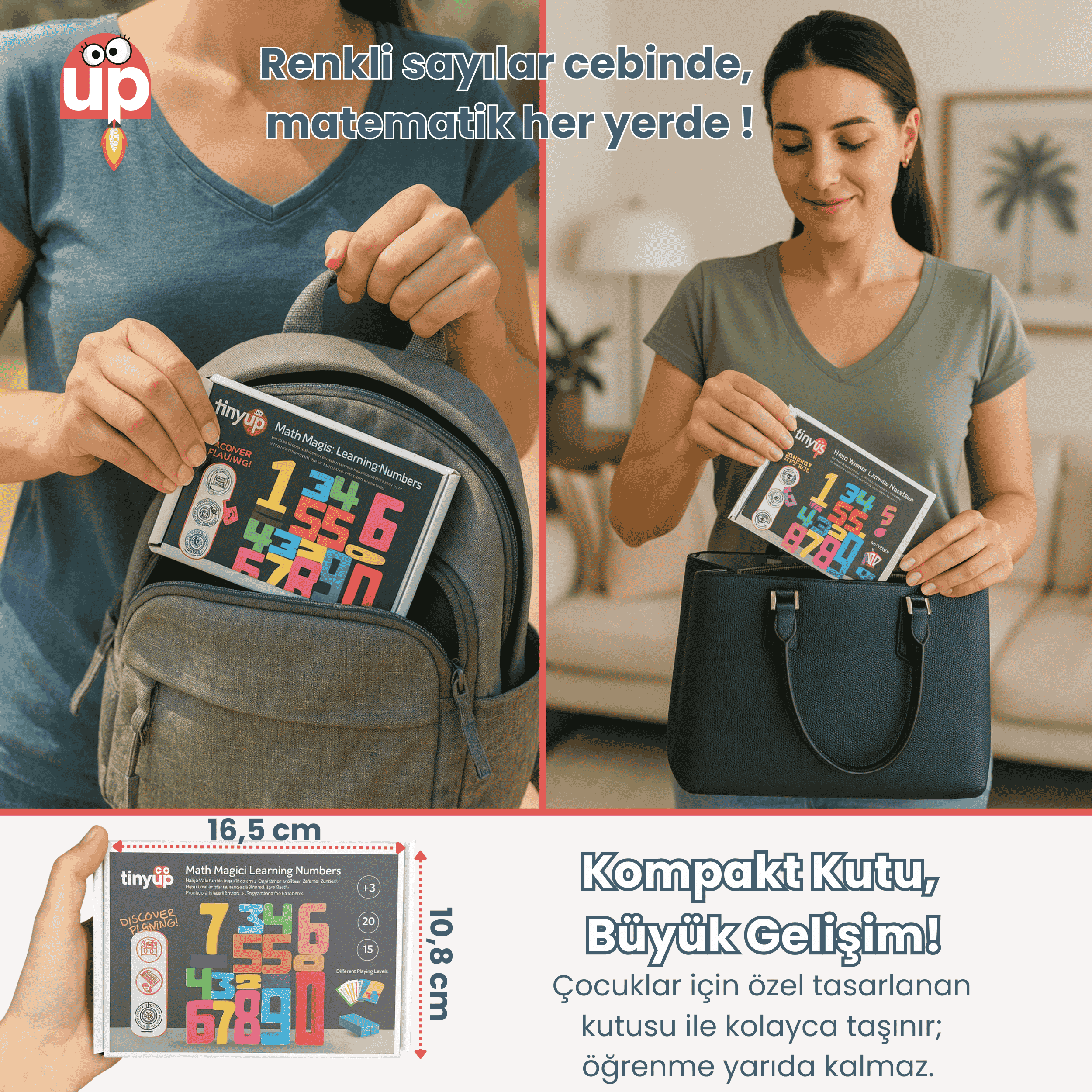 TinyUp Montessori Ahşap Sayı Blokları – Okul Öncesi Eğitici Matematik Oyuncağı, STEM, Motor ve Zeka Gelişim