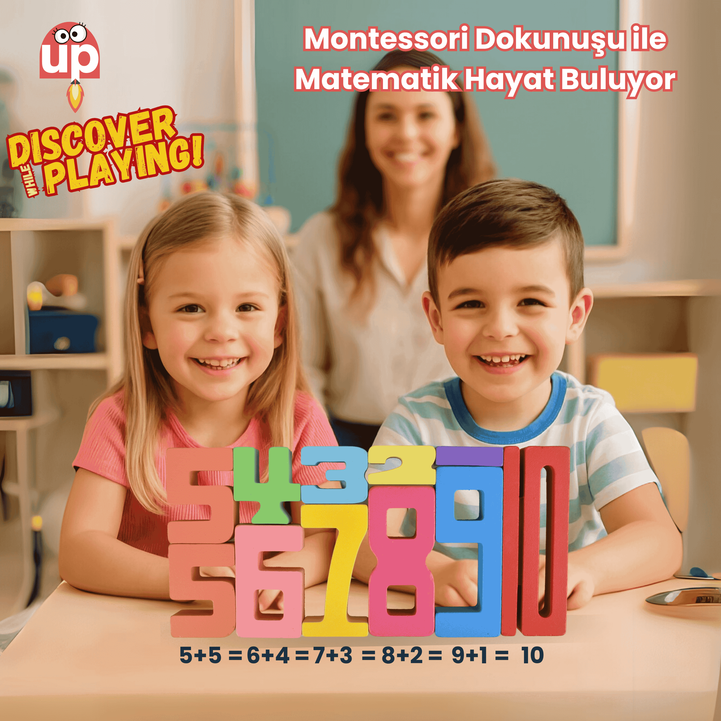 TinyUp Montessori Ahşap Sayı Blokları – Okul Öncesi Eğitici Matematik Oyuncağı, STEM, Motor ve Zeka Gelişim