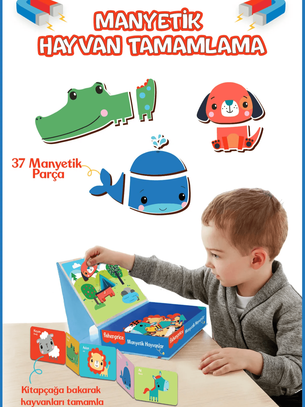 Fisher Price Mıknatıslı Magnet Hayvanlar Tamamlama Oyunu 37 Parça ve Manyetik Kutu  3+ Yaş
