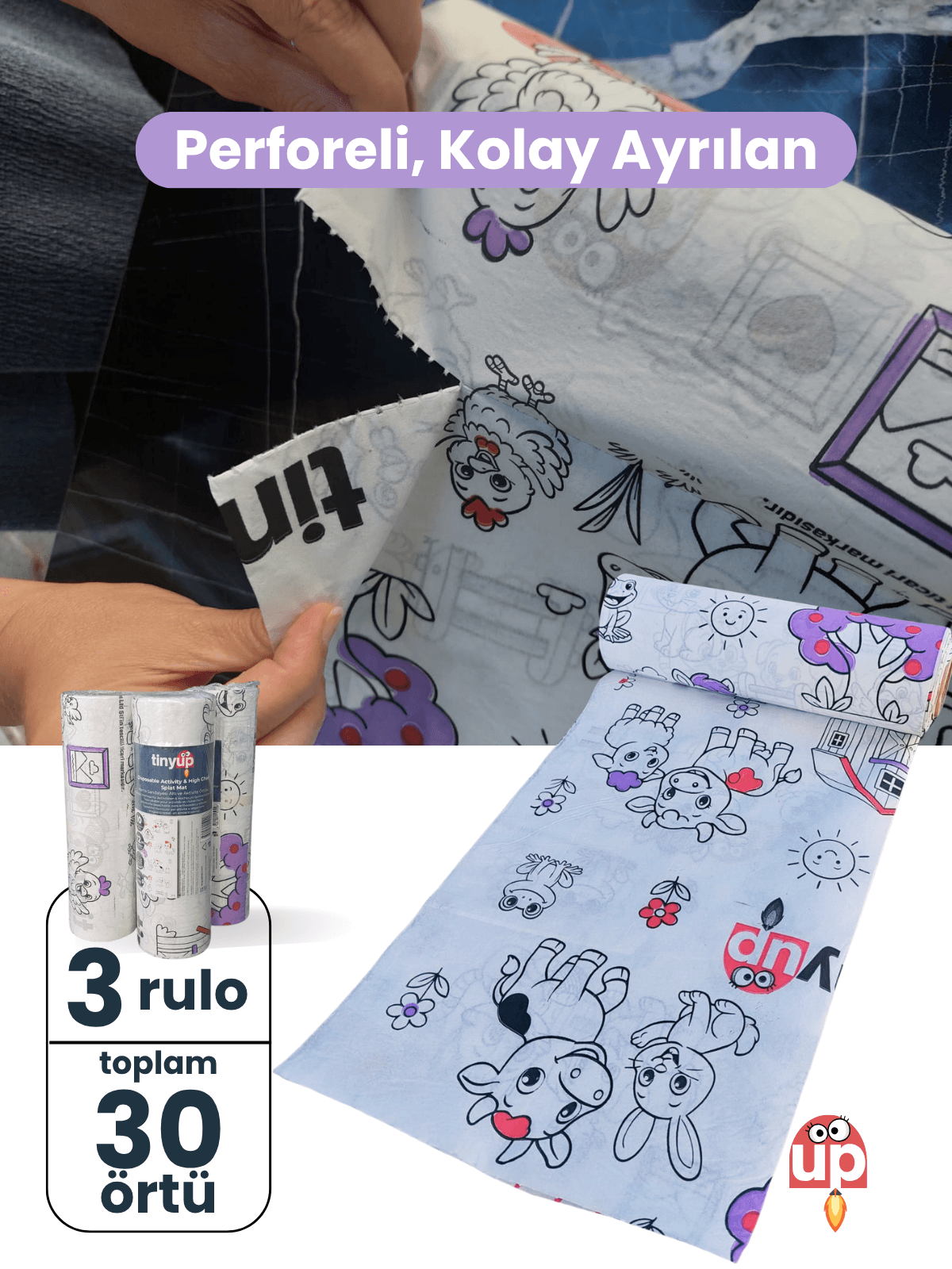 Tek Kullanımlık Mama Sandalyesi Altı & Aktivite Örtüsü – 100x120 cm - Sıçrama Koruyucu Matı - 3lü Rulo Set
