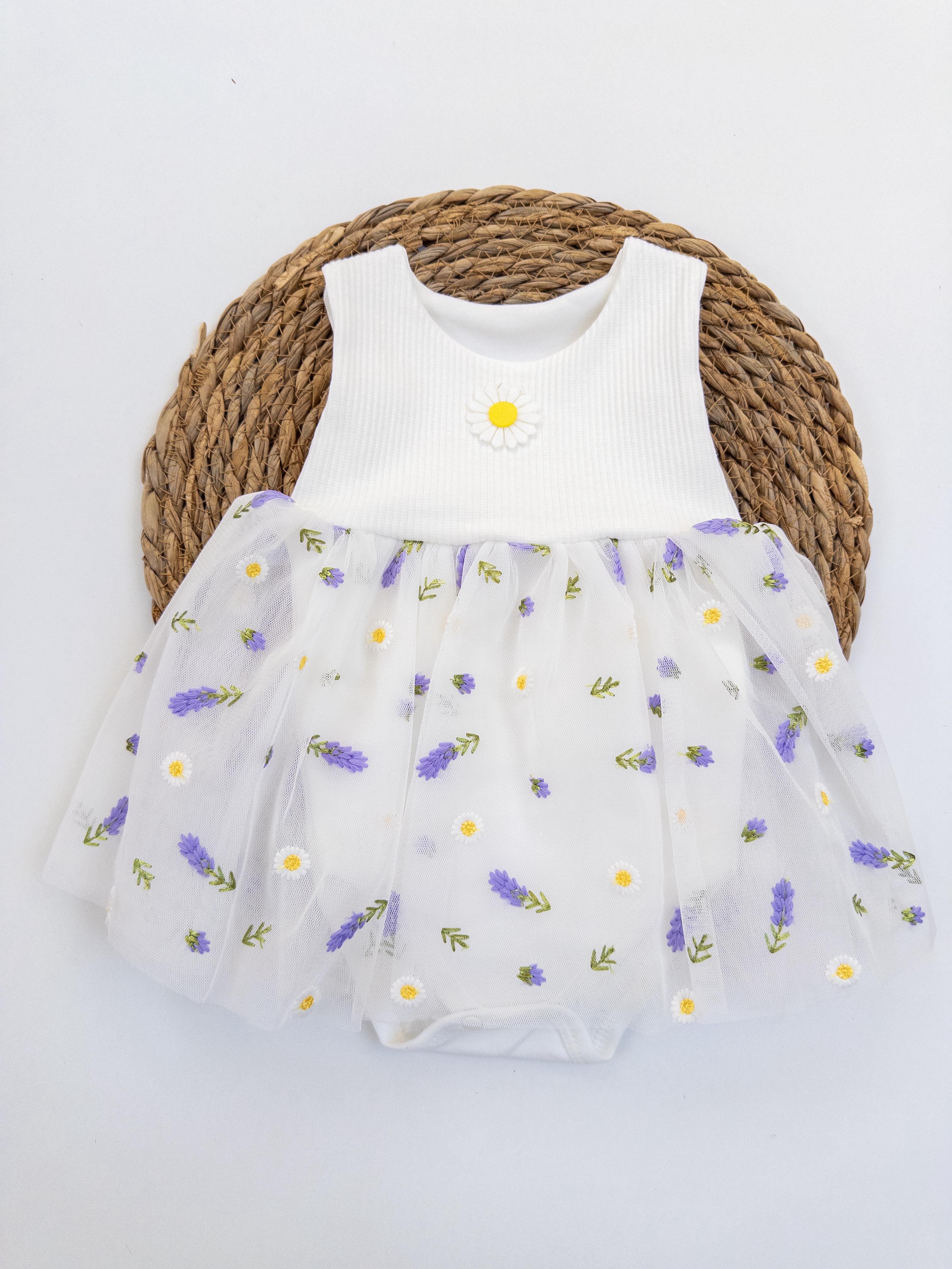 Kız Bebek Çıtçıtlı Papatya Nakışlı Elbise