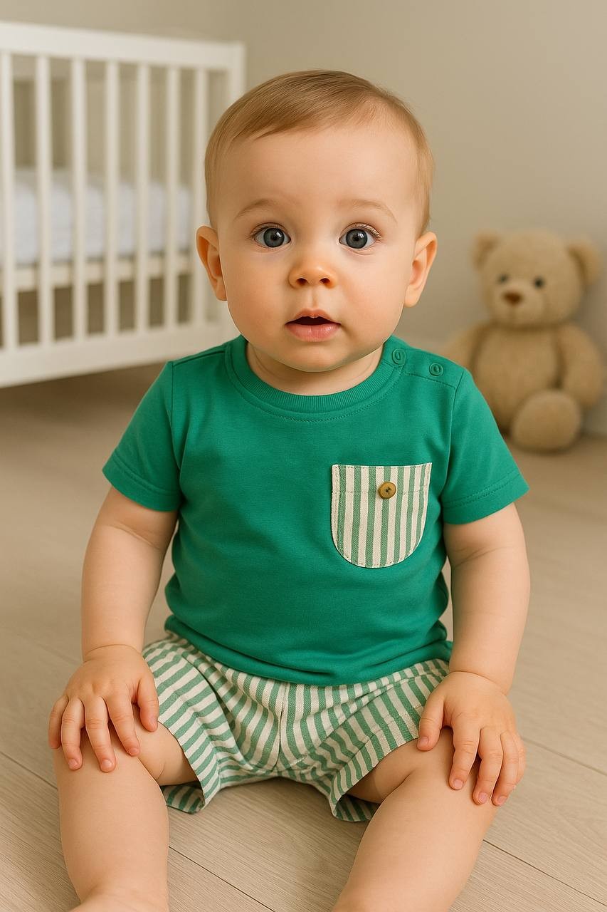 Erkek Bebek Müslin Şortlu İkili Takım - yeşil
