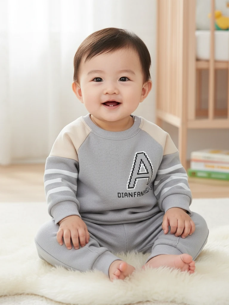 Erkek Bebek Harf Baskılı Şardonlu İkili Takım