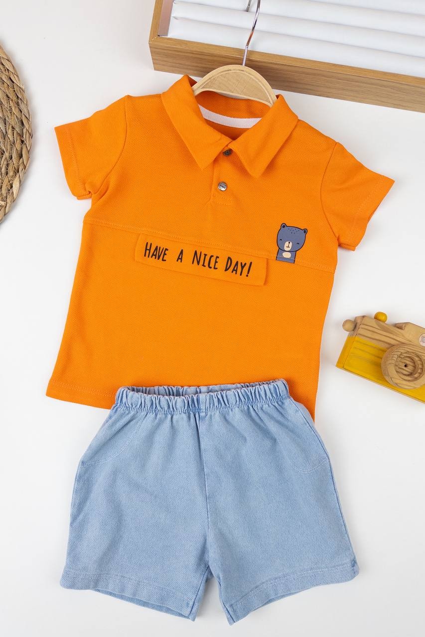 Erkek Bebek Have Nice Lacoste Şortlu İkili Takım - turuncu