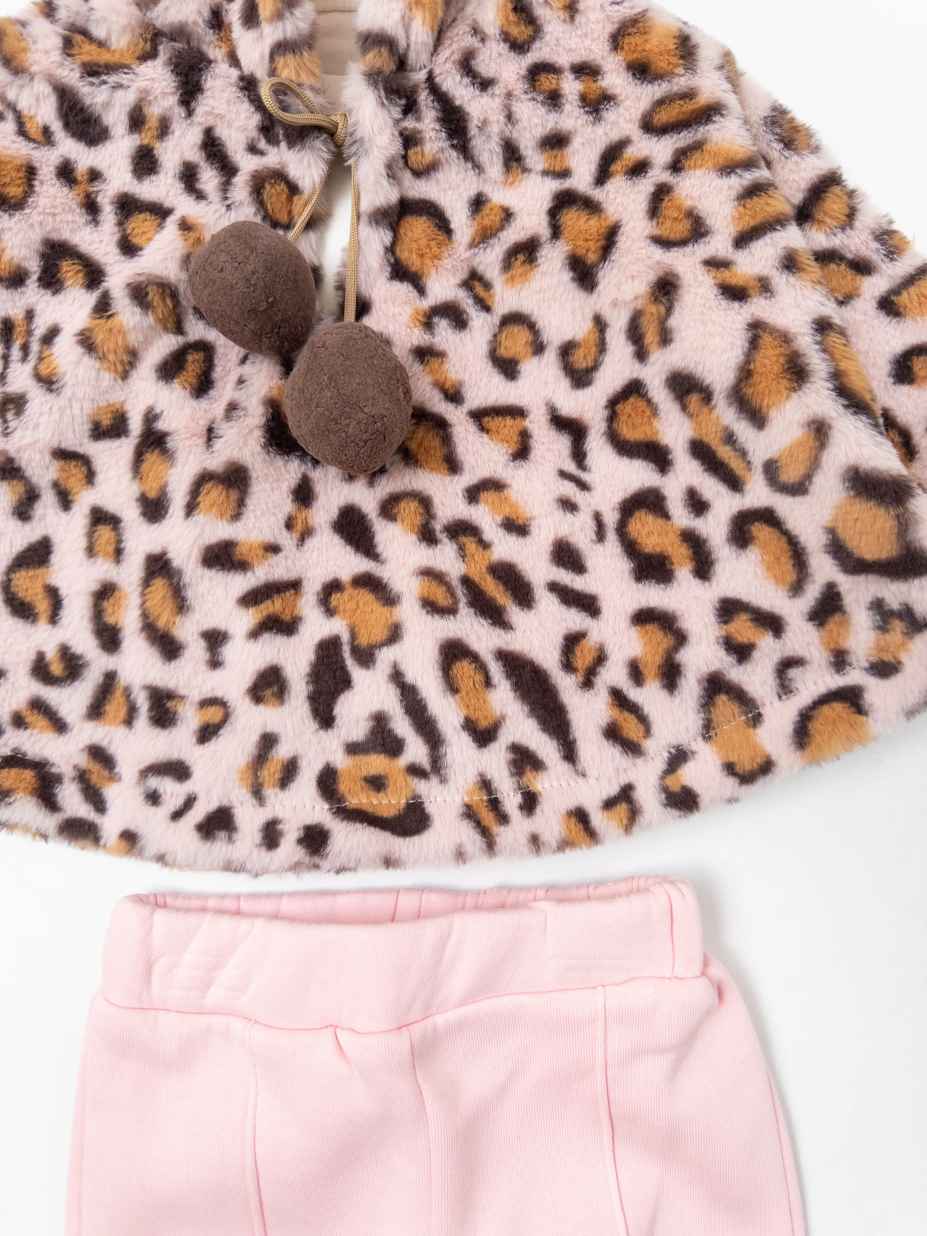 Kız Bebek Leoparlı Badili Üçlü Panço Takım