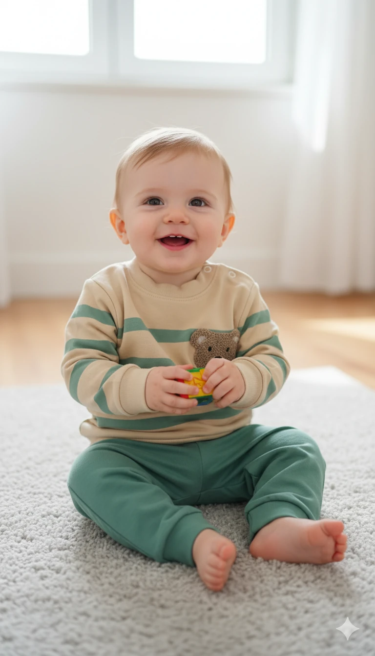 Erkek Bebek Ayıcıklı Çizgili İkili Takım