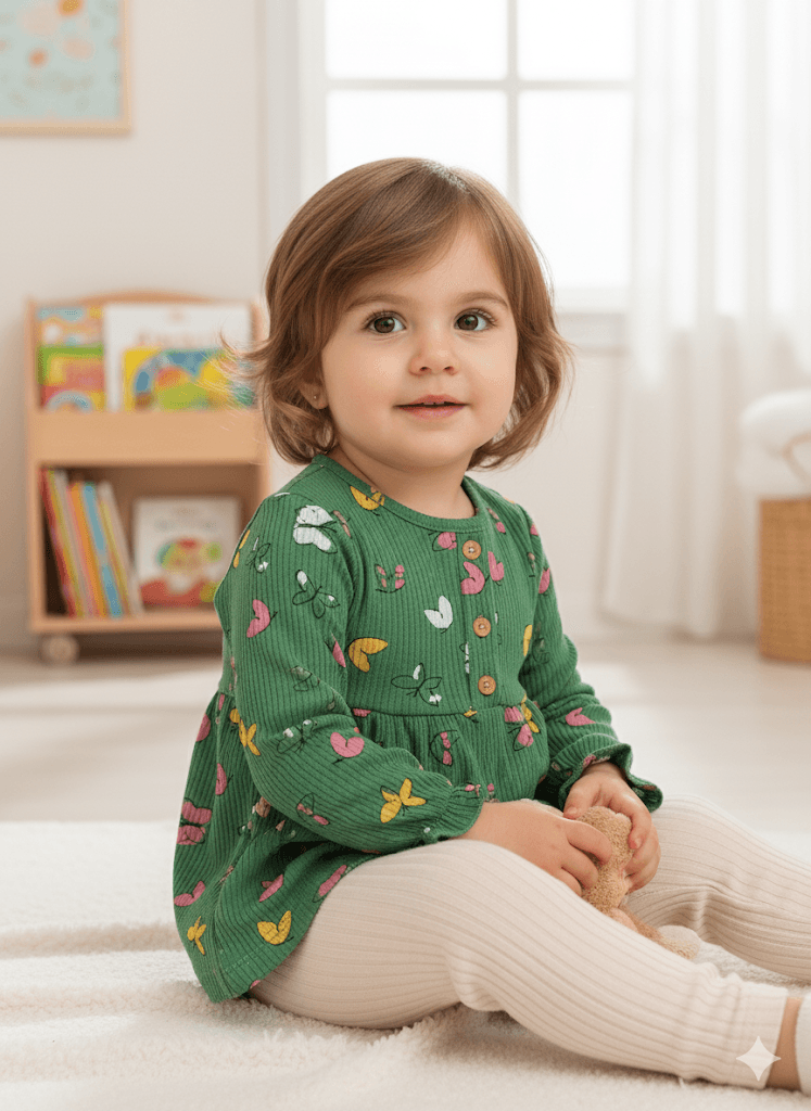 Kız Bebek Düğmeli Taytlı Mevsimlik İkili Takım - yeşil