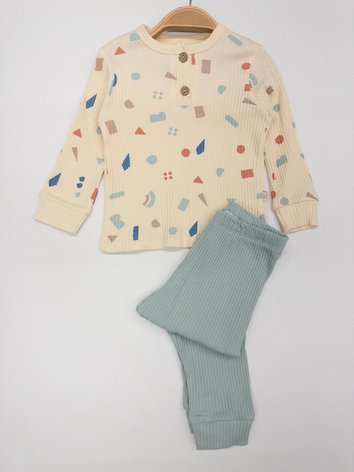 Erkek Bebek Desenli Fitilli Esnek Takım