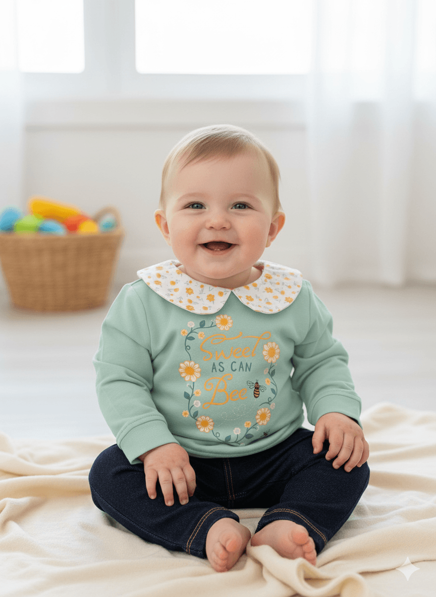 Kız Bebek Çiçek Yakalı Taytlı İkili Takım