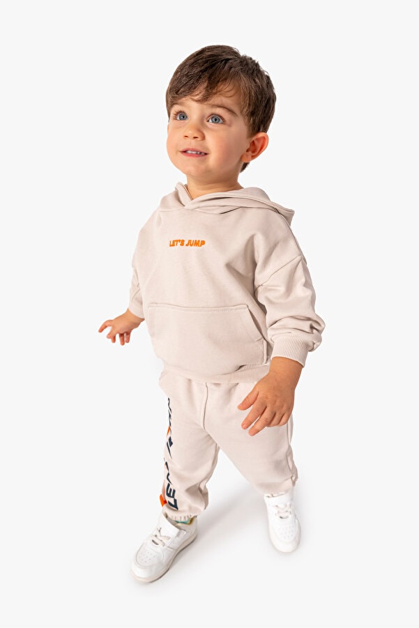 Erkek Bebek Üç İp İkili Eşofman Takım - Krem