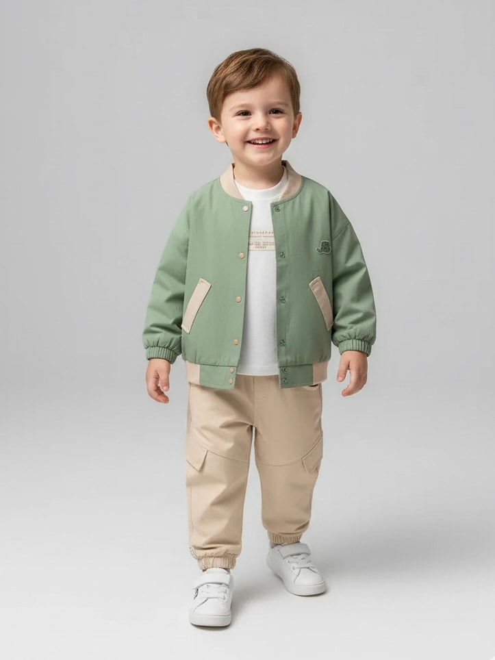 Erkek Bebek Bomber Ceket Üçlü Takım - mint yeşili