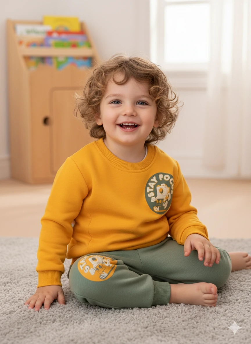 Erkek bebek Armalı Üç İp Şardonlu İkili Takım - Sarı