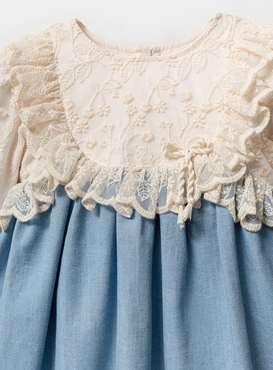 Kız Bebek Dantelli Kot Elbise