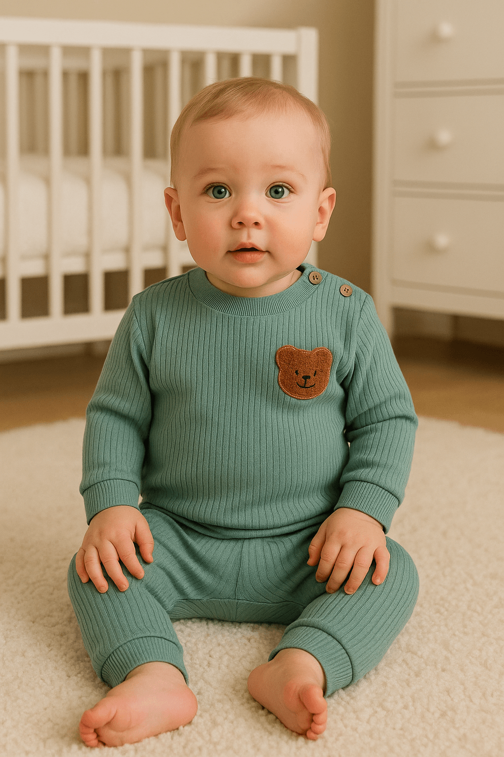 Unisex Bebek Fitilli Ayıcıklı İkili Takım - yeşil