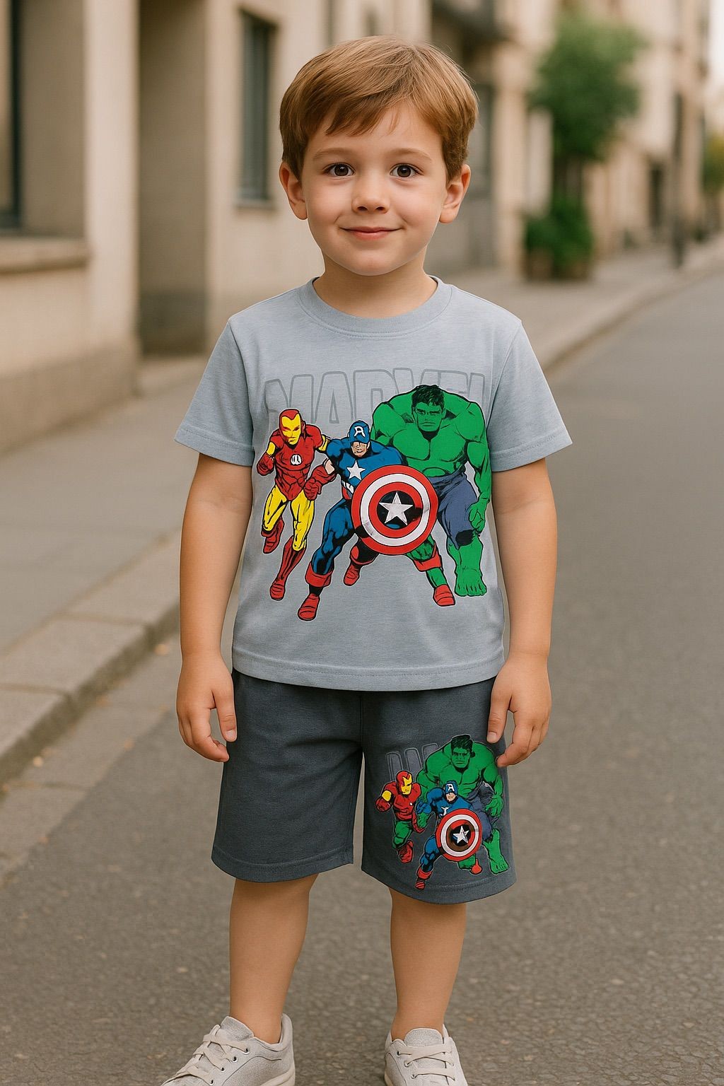 Erkek Çocuk 3-6 Yaş Gri Renk Marvel Şortlu İkili Takım