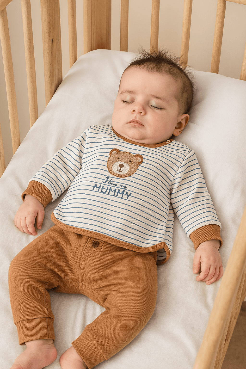Erkek Bebek Ayıcıklı Çizgili Mevsimlik İkili Takım