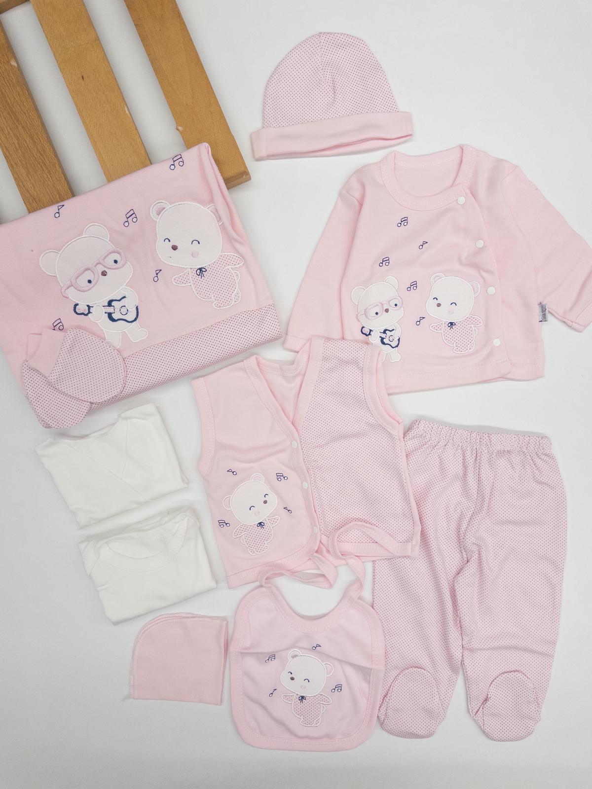 Kız Bebek Pembe Renk Ayıcıklı 10Lu Hastane Çıkışı Set